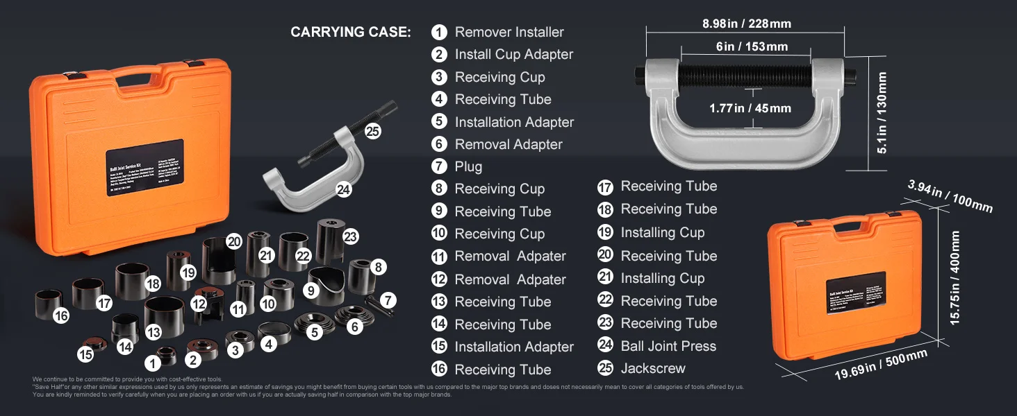 SucceBuy Ball Joint Press Kit 25 pcs Tool Kit C-press Ball joint Remove&Install Tool Heavy Duty Ball Joint Repair Kit for Repair