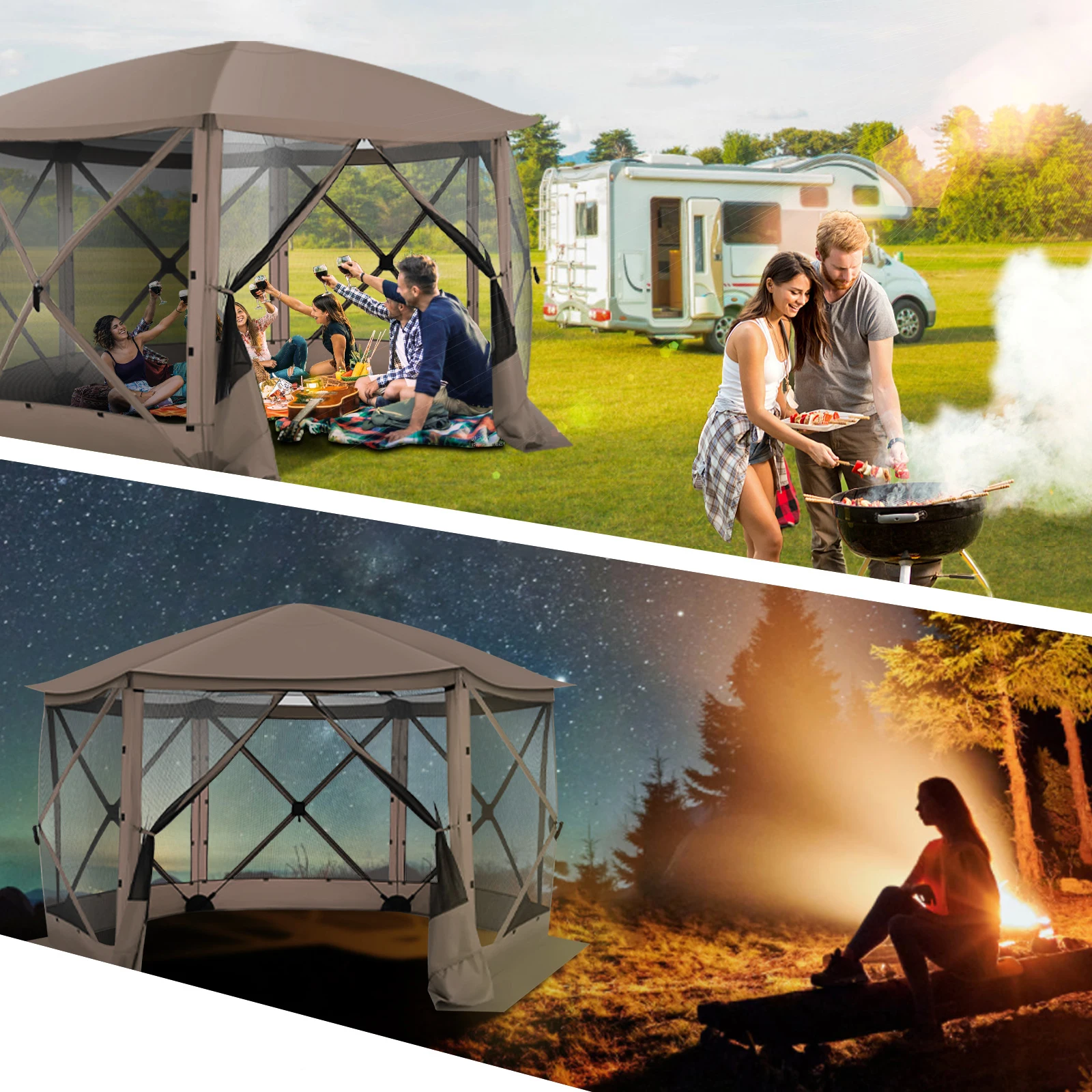 Pop up Gazebo Screen Tent Screen House for Camping, 12x12 Screen Room with Removable Roof, Outdoor Screened Gazebo with Netting,