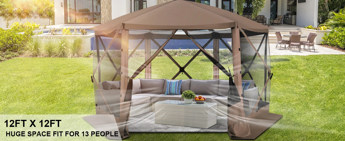 Pop up Gazebo Screen Tent Screen House for Camping, 12x12 Screen Room with Removable Roof, Outdoor Screened Gazebo with Netting,