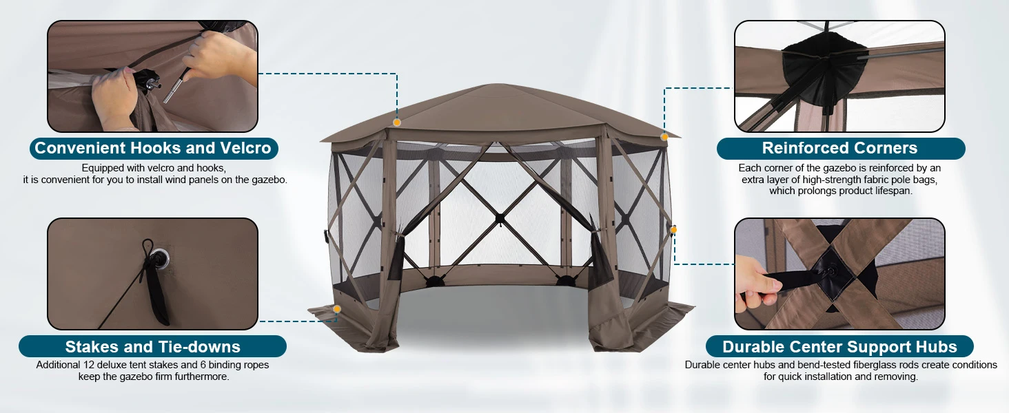 Pop up Gazebo Screen Tent Screen House for Camping, 12x12 Screen Room with Removable Roof, Outdoor Screened Gazebo with Netting,