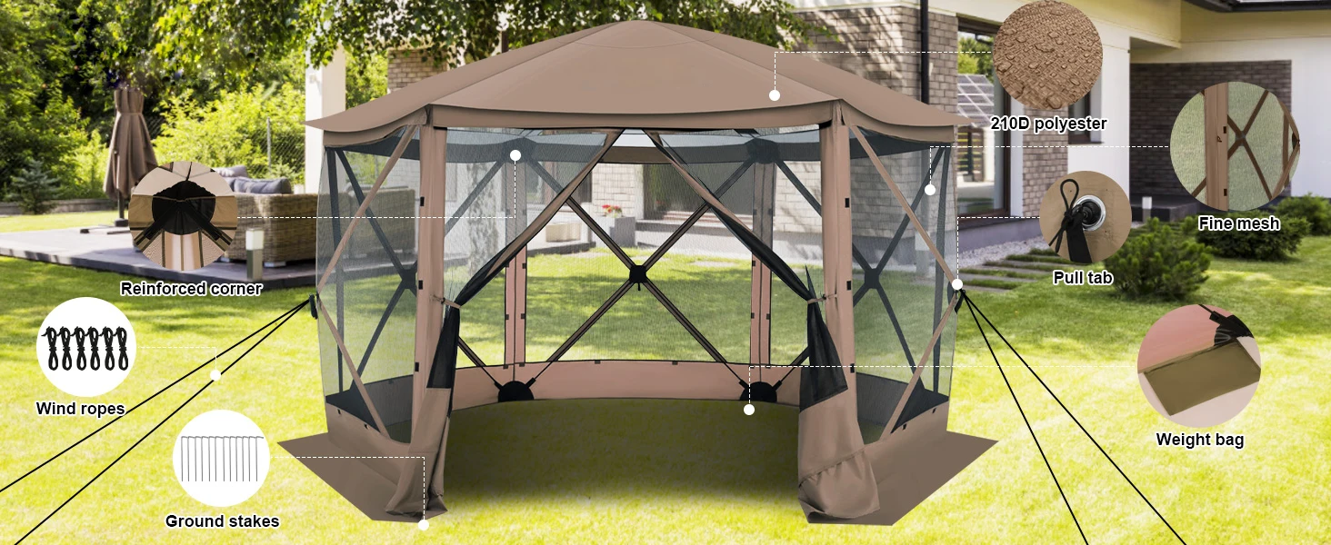Pop up Gazebo Screen Tent Screen House for Camping, 12x12 Screen Room with Removable Roof, Outdoor Screened Gazebo with Netting,