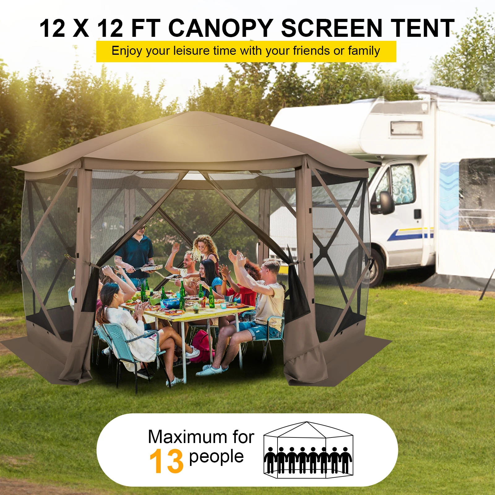 Pop up Gazebo Screen Tent Screen House for Camping, 12x12 Screen Room with Removable Roof, Outdoor Screened Gazebo with Netting,