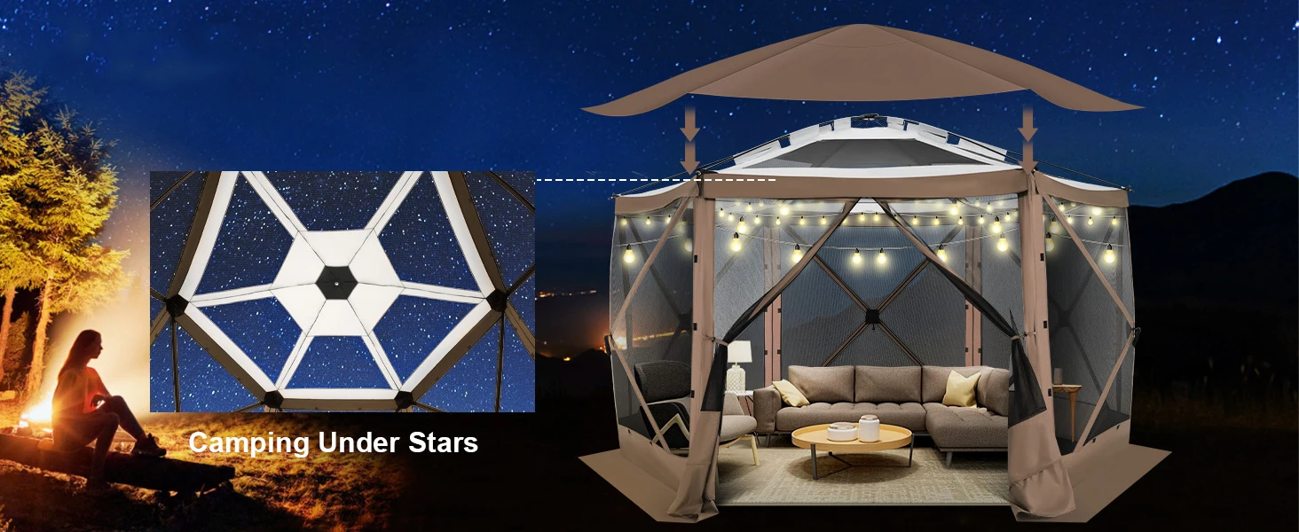 Pop up Gazebo Screen Tent Screen House for Camping, 12x12 Screen Room with Removable Roof, Outdoor Screened Gazebo with Netting,