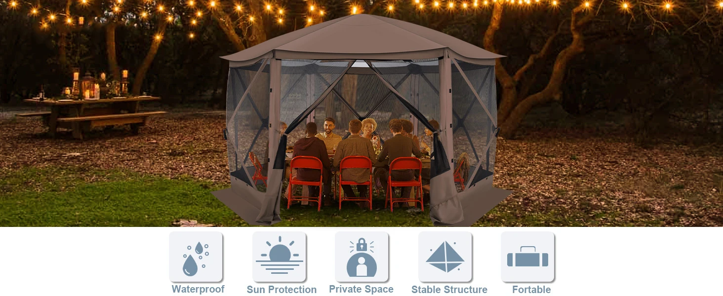 Pop up Gazebo Screen Tent Screen House for Camping, 12x12 Screen Room with Removable Roof, Outdoor Screened Gazebo with Netting,