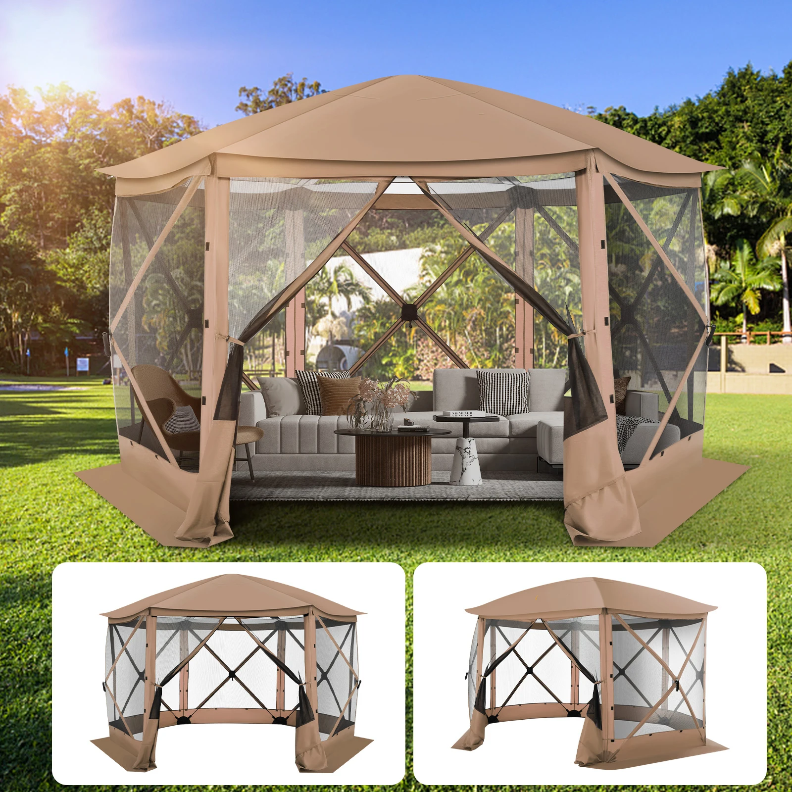 Pop up Gazebo Screen Tent Screen House for Camping, 12x12 Screen Room with Removable Roof, Outdoor Screened Gazebo with Netting,