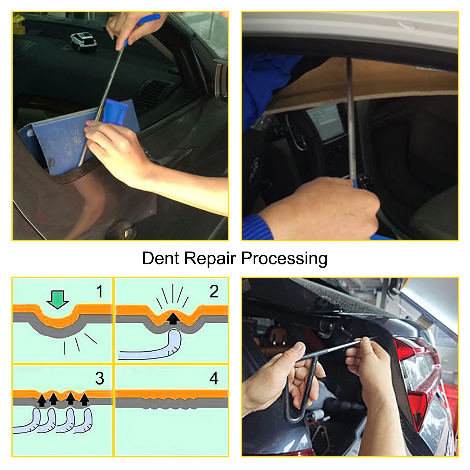 SucceBuy Paintless Dent Removal Rods Stainless Steel Rods Car Dent Repair Kit Glue Puller Kit for Auto Dent Removal Door Dings
