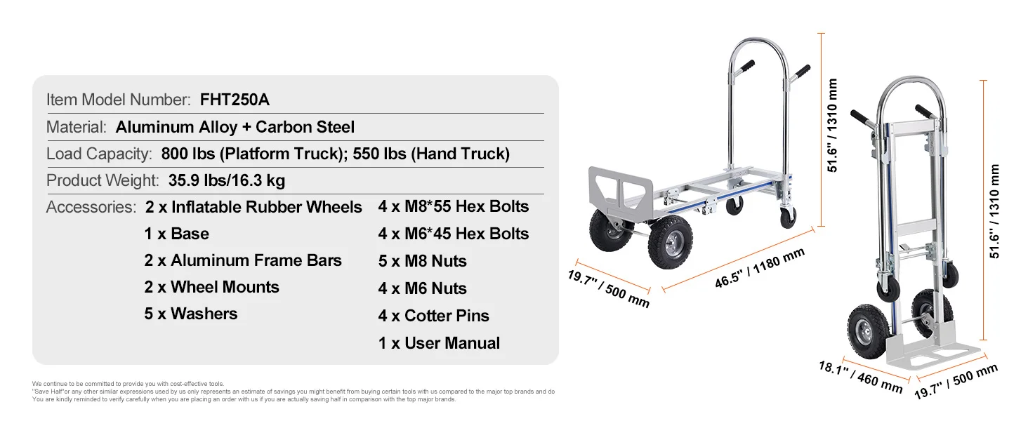 SucceBuy Folding Hand Truck Aluminum Heavy Duty Industrial Collapsible Dolly Cart for Transport Moving in Warehouse Supermarket