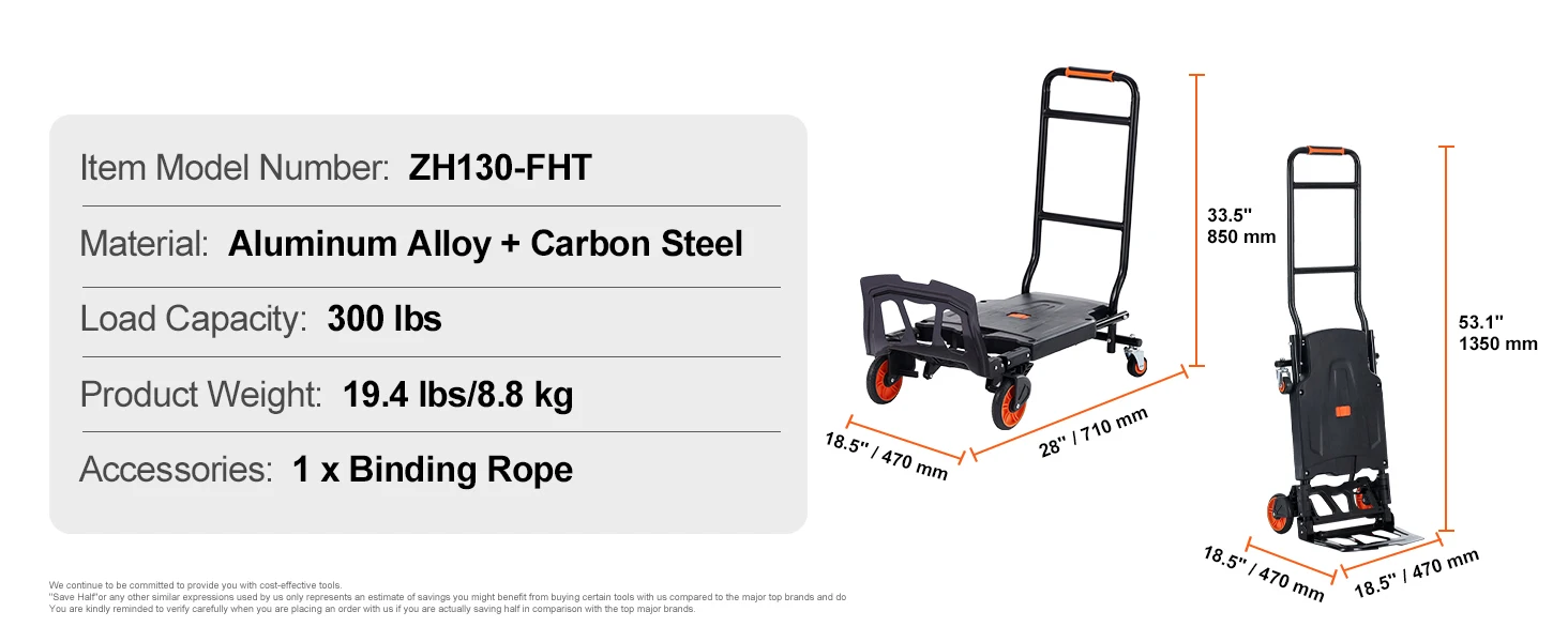 SucceBuy Folding Hand Truck Aluminum Heavy Duty Industrial Collapsible Dolly Cart for Transport Moving in Warehouse Supermarket
