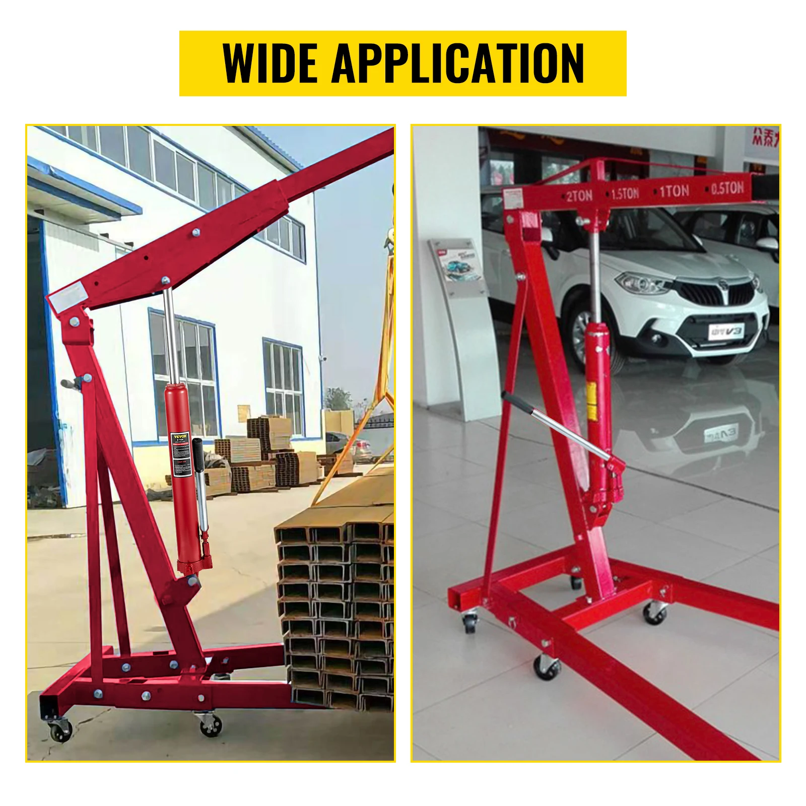 SucceBuy Hydraulic Long Ram Jack 8 Tons/17363 lbs Clevis Base Manual Cherry Picker for Garage/Shop Cranes Engine Lift Hoist Red