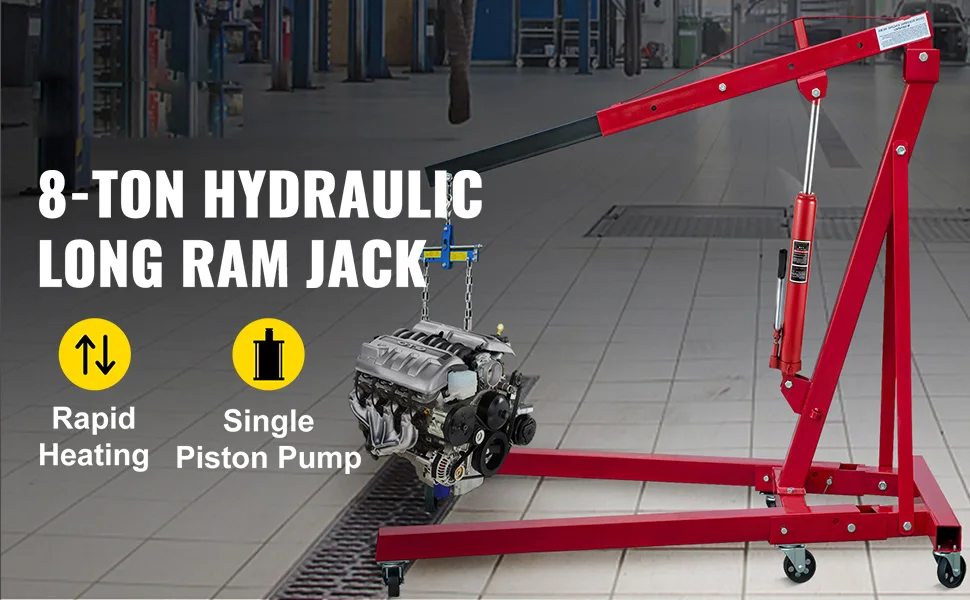SucceBuy Hydraulic Long Ram Jack 8 Tons/17363 lbs Clevis Base Manual Cherry Picker for Garage/Shop Cranes Engine Lift Hoist Red