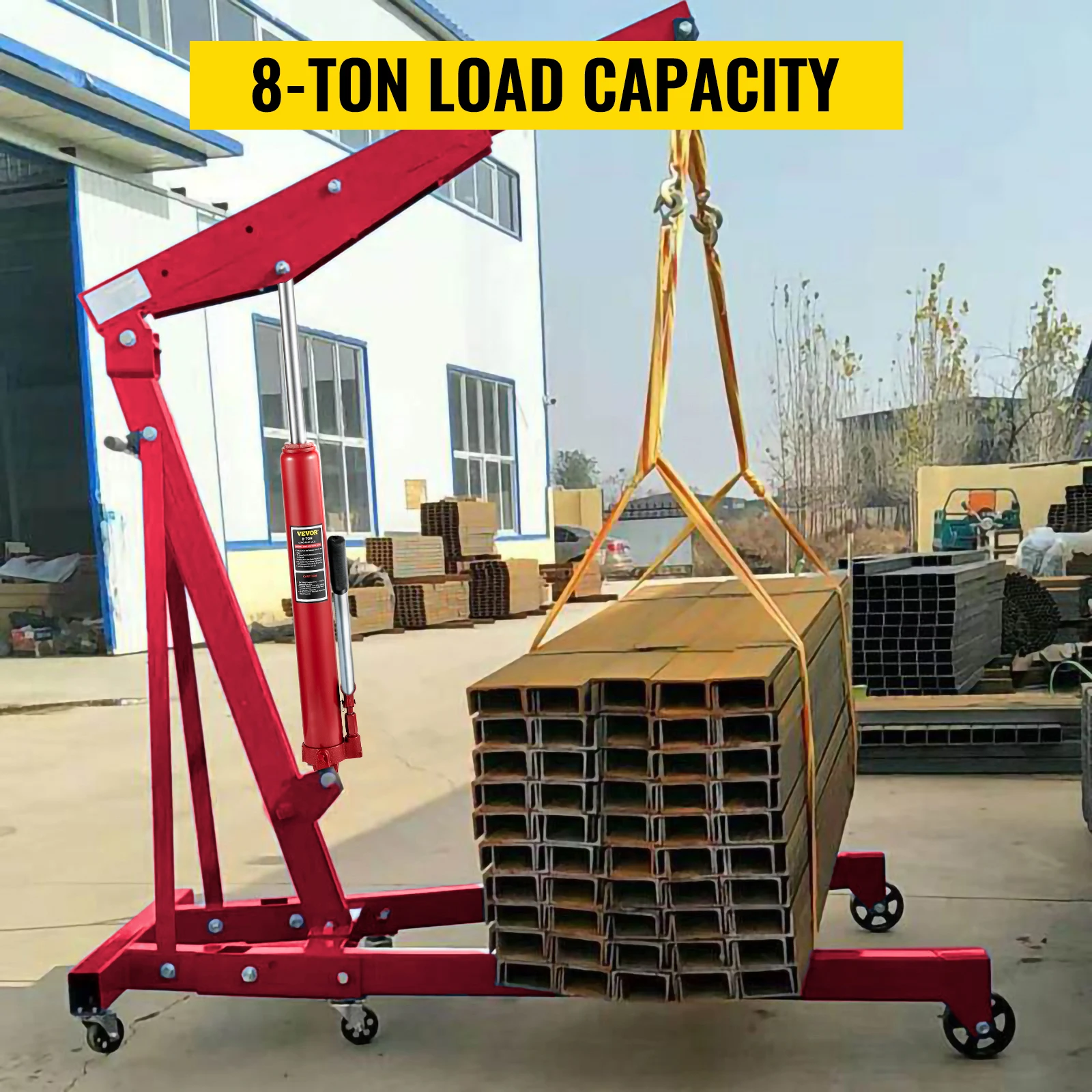 SucceBuy Hydraulic Long Ram Jack 8 Tons/17363 lbs Clevis Base Manual Cherry Picker for Garage/Shop Cranes Engine Lift Hoist Red