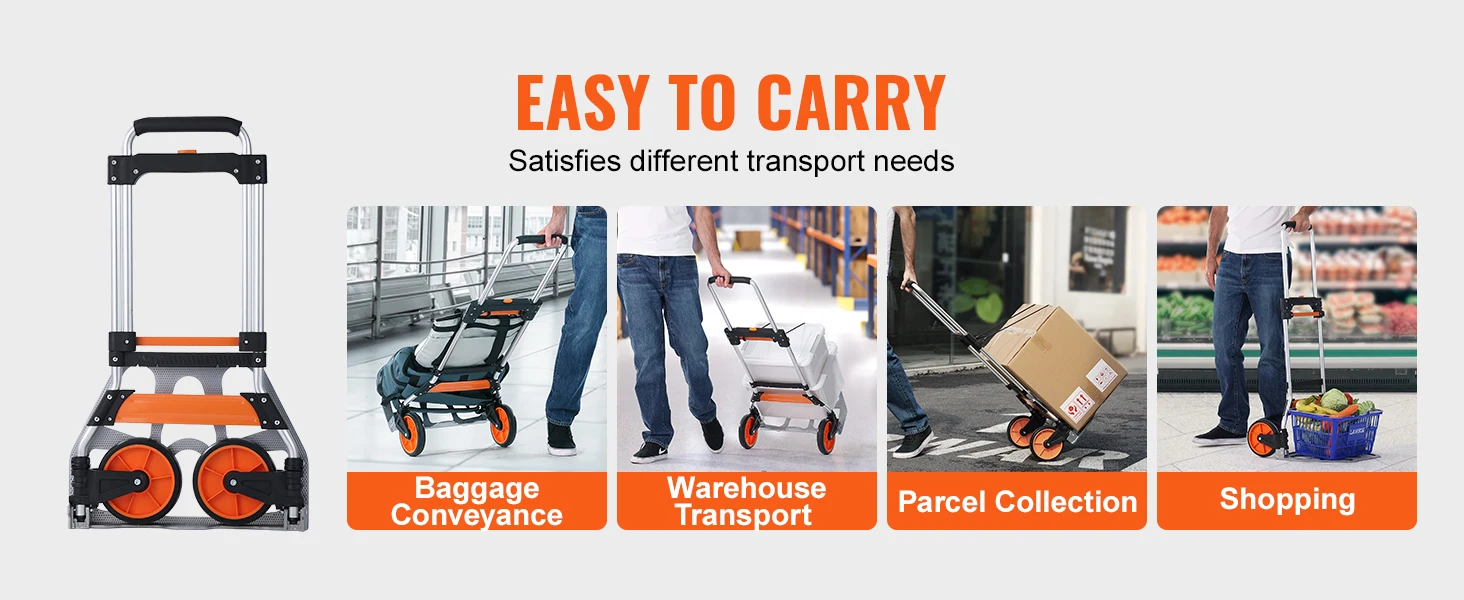 SucceBuy 275/309 lbs Folding Hand Truck Portable Unity Cart Dolly with Telescoping Handle and Binding Rope for Moving Warehouse