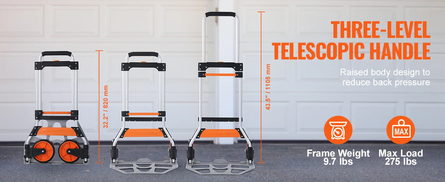 SucceBuy 275/309 lbs Folding Hand Truck Portable Unity Cart Dolly with Telescoping Handle and Binding Rope for Moving Warehouse