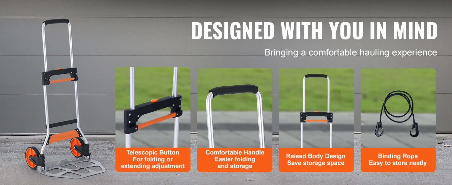 SucceBuy 275/309 lbs Folding Hand Truck Portable Unity Cart Dolly with Telescoping Handle and Binding Rope for Moving Warehouse