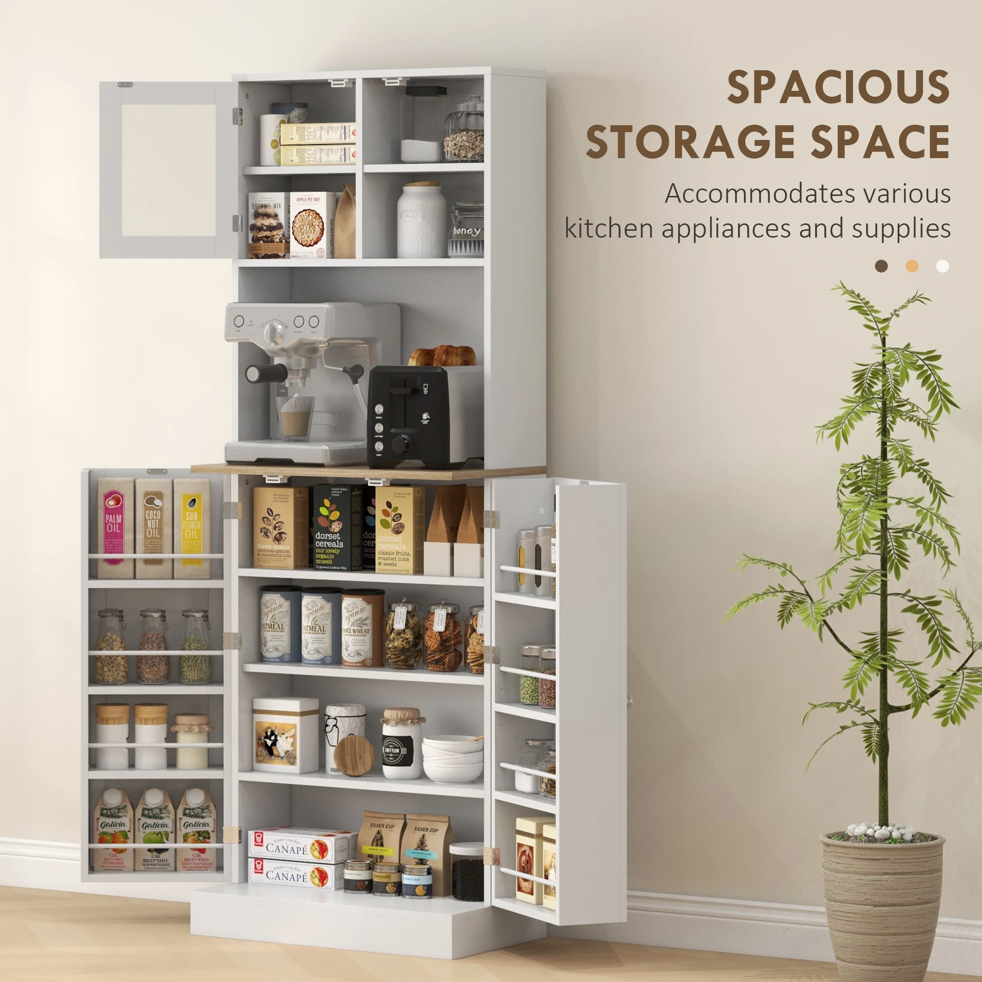 HOMCOM 66.5" Tall Kitchen Pantry Storage Cabinet with Microwave Stand White