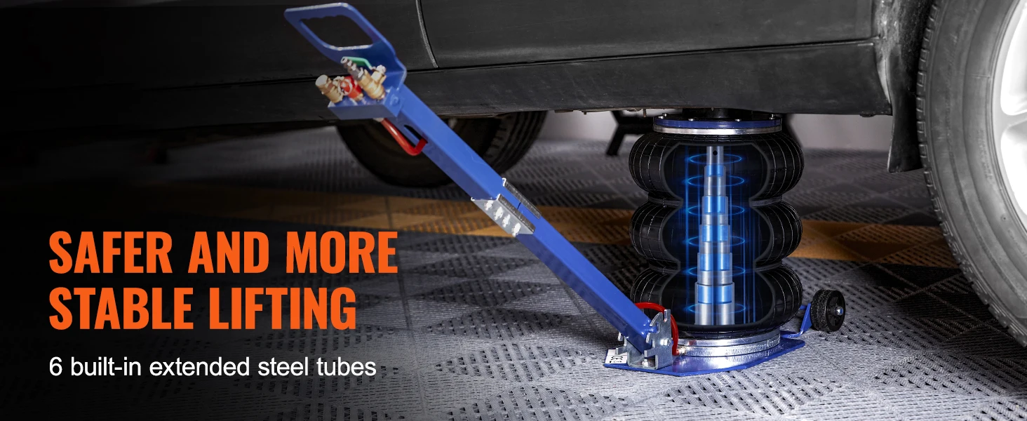 SucceBuy Pneumatic Jack 3 Ton/5 Ton Triple Bag Air Jack Quick Lift Heavy Duty Car Repair Jacks Folding Rod Jacks with Two Wheels