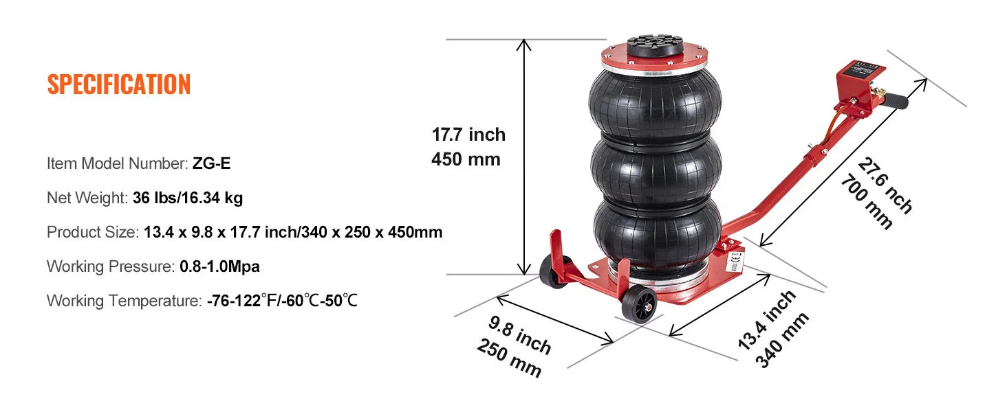 SucceBuy Pneumatic Jack 3 Ton/5 Ton Triple Bag Air Jack Quick Lift Heavy Duty Car Repair Jacks Folding Rod Jacks with Two Wheels