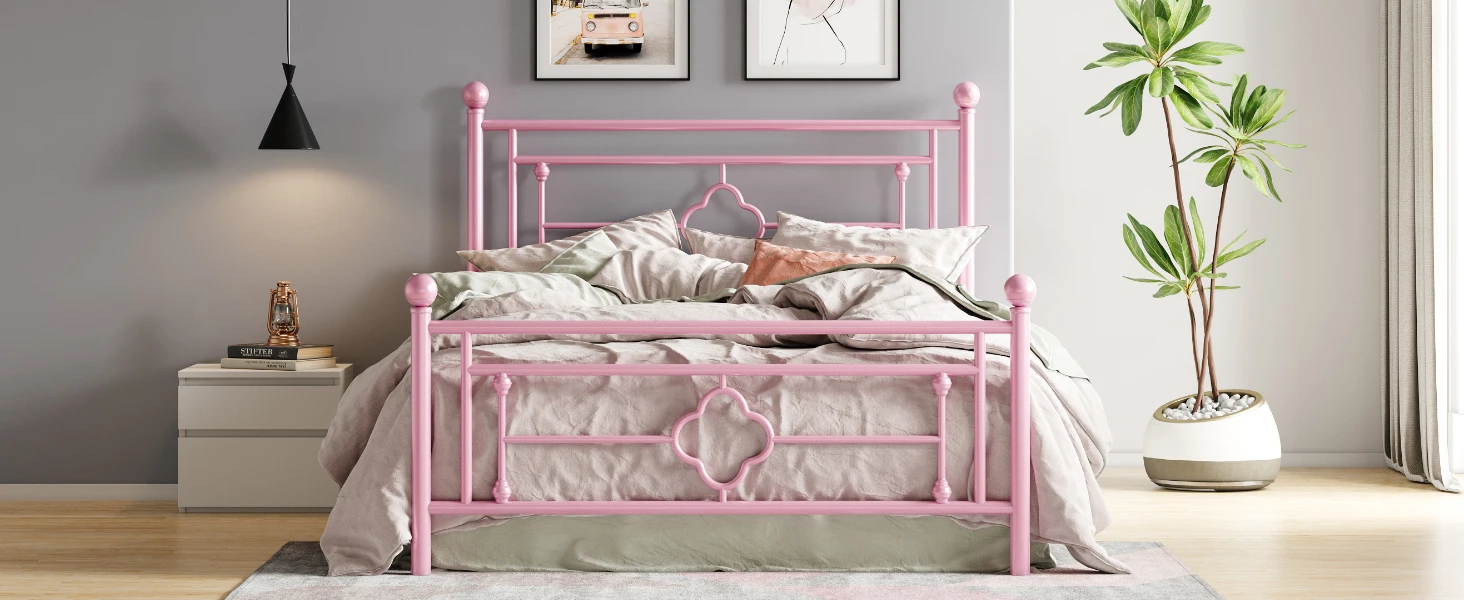 HOOMIC 14 Inch Metal Platform Bed Frame, Vintage Victorian Style, Wrought Iron Headboard and Footboard