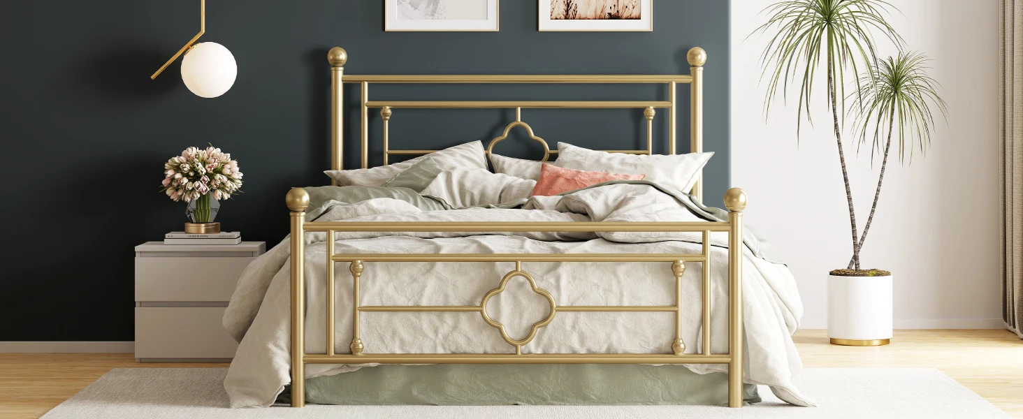 HOOMIC 14 Inch Metal Platform Bed Frame, Vintage Victorian Style, Wrought Iron Headboard and Footboard