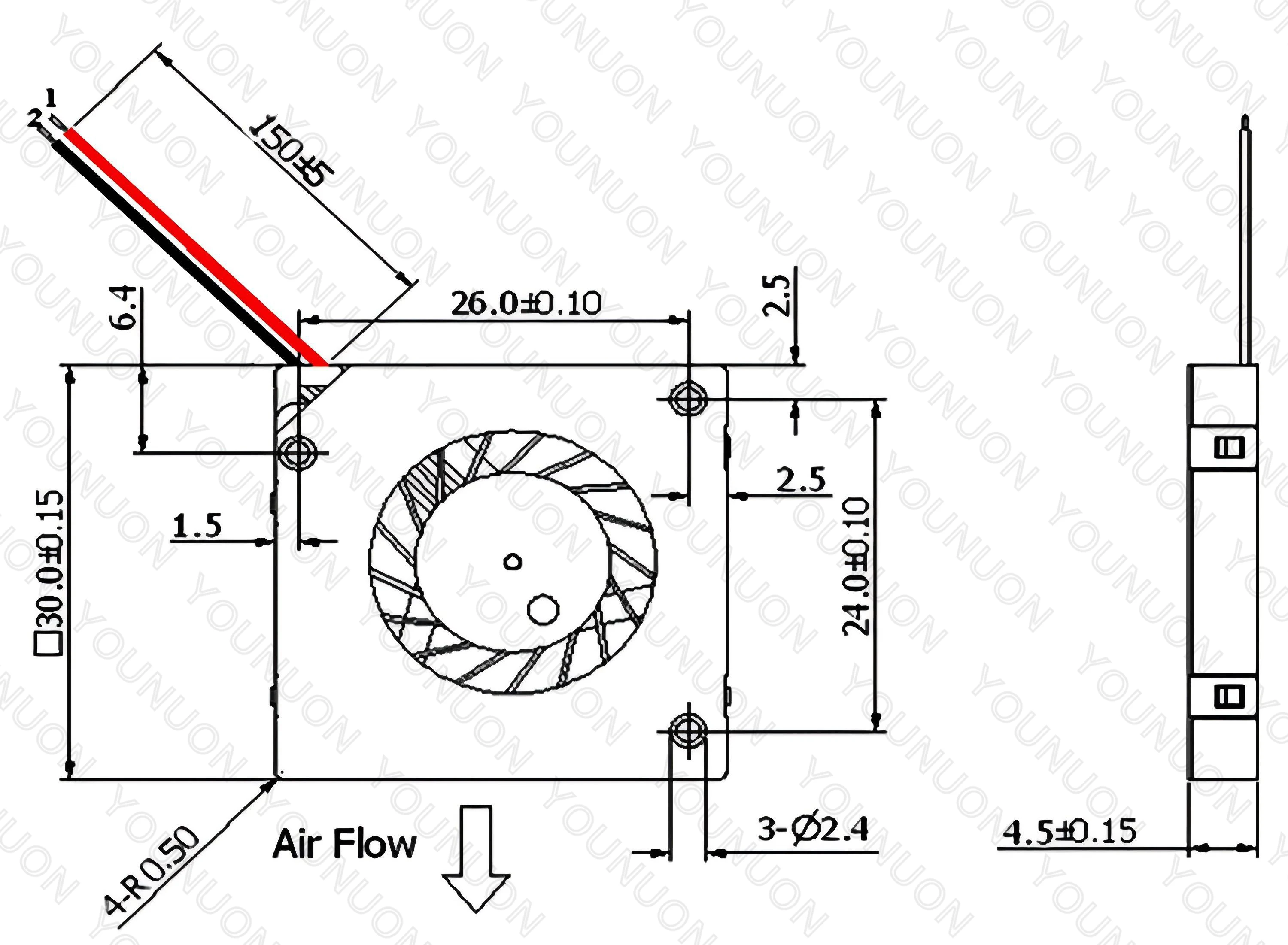 3cm 30mm fan 30x30x4mm 3004 5V 0.20A miniature ultra-thin blower, used for side-blowing heat dissipation of projector flat panel