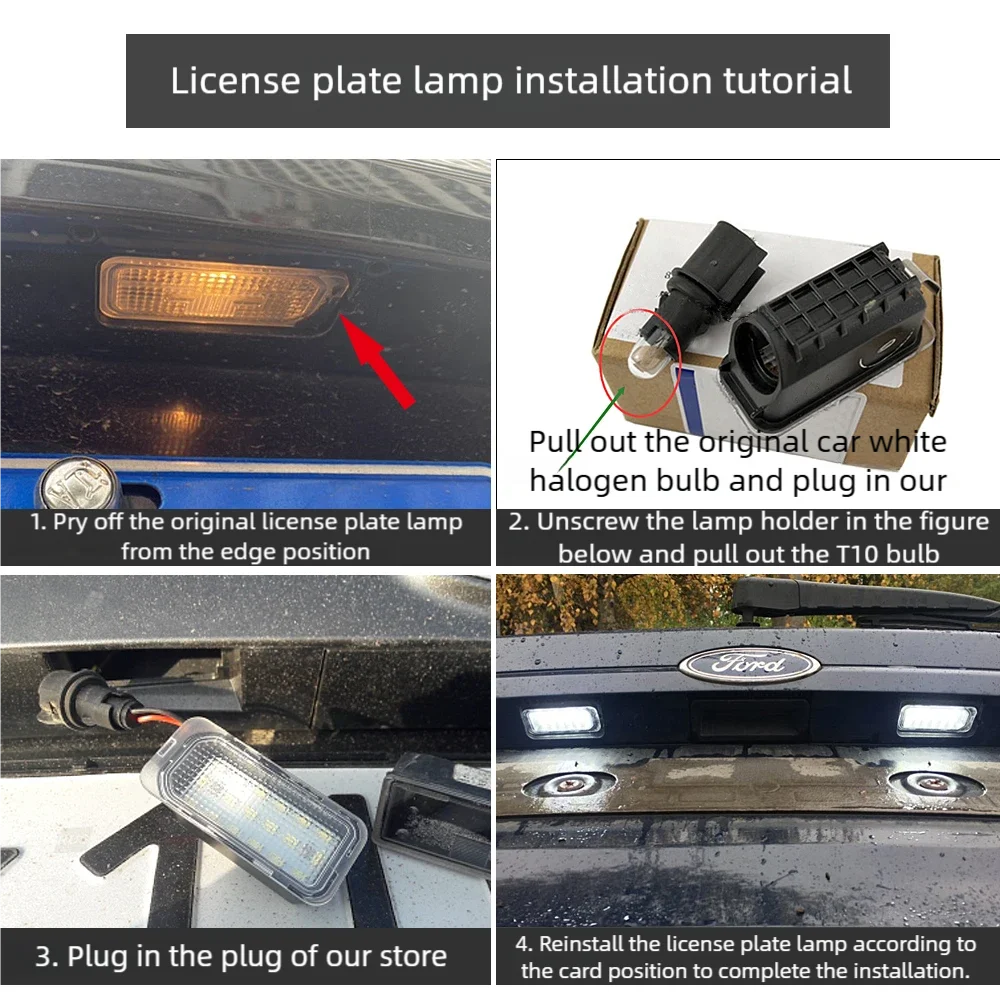 2Pcs License Plate Light for Ford KUGA S MAX MONDEO MK4 MK5 MK2 FIESTA 2008-2019 FOCUS Ford Jaguar XJ XF LED Number Signal Light