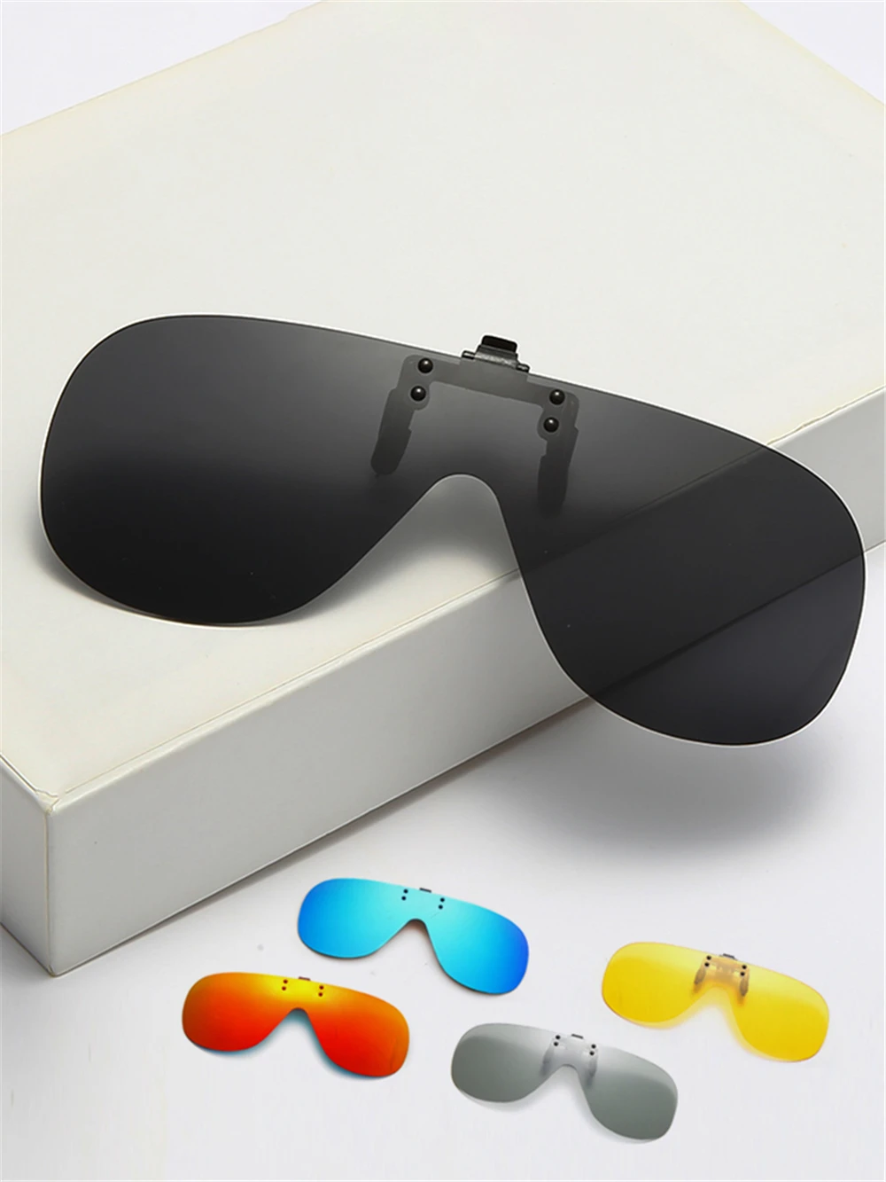 VIVIBEE Polarized Flip Up Clip On Sunglasses for Glasses Men Oversized Driving UV400 Mirror Red Fishing Night Vision Eyeglasses