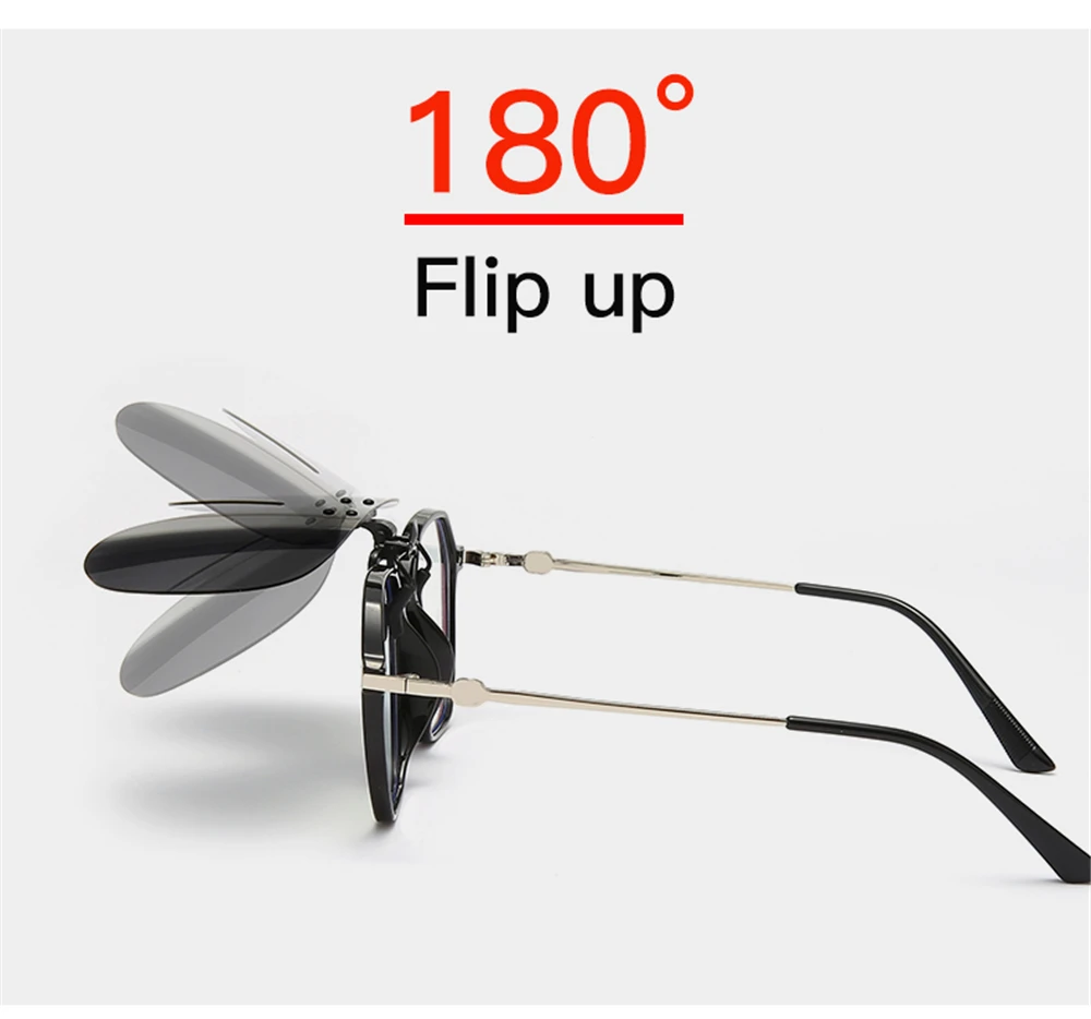 VIVIBEE Polarized Flip Up Clip On Sunglasses for Glasses Men Oversized Driving UV400 Mirror Red Fishing Night Vision Eyeglasses