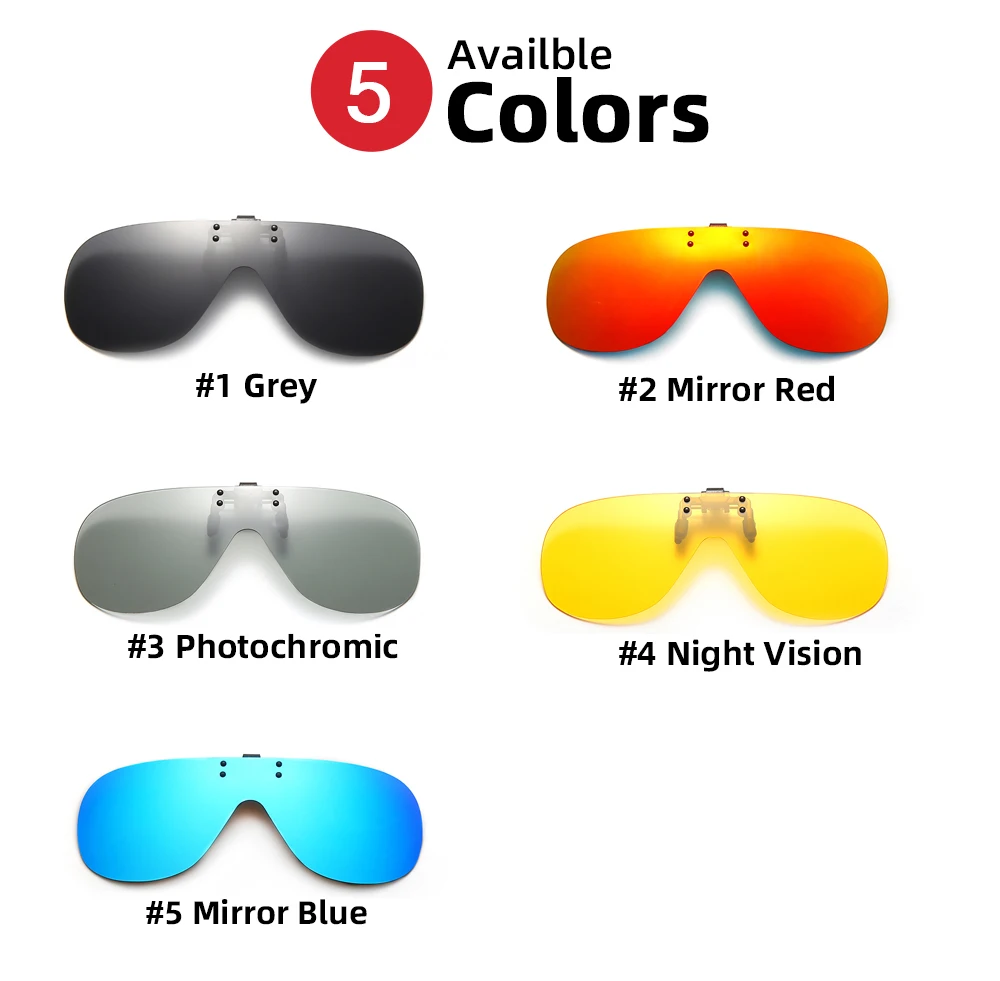 VIVIBEE Polarized Flip Up Clip On Sunglasses for Glasses Men Oversized Driving UV400 Mirror Red Fishing Night Vision Eyeglasses
