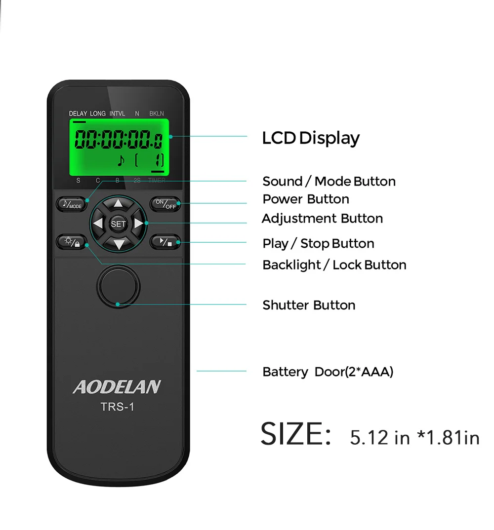 AODELAN Time Lapse Intervalometer Timer Remote Control Shutter Release for Canon Nikon Sony Panasonic Olympus Fijifilm Contax