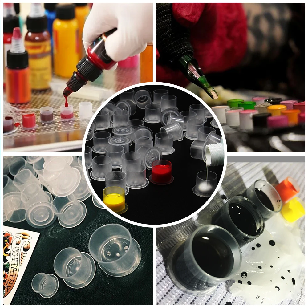 1000/500/100pcs Plastic Tattoo Ink Cups Caps 17mm 14mm 11mm Clear Self Standing Ink Caps Tattoo Pigment Cups Supply for Inks