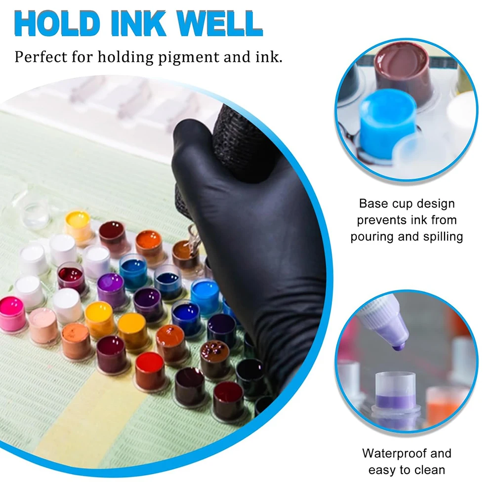 1000/500/100pcs Plastic Tattoo Ink Cups Caps 17mm 14mm 11mm Clear Self Standing Ink Caps Tattoo Pigment Cups Supply for Inks