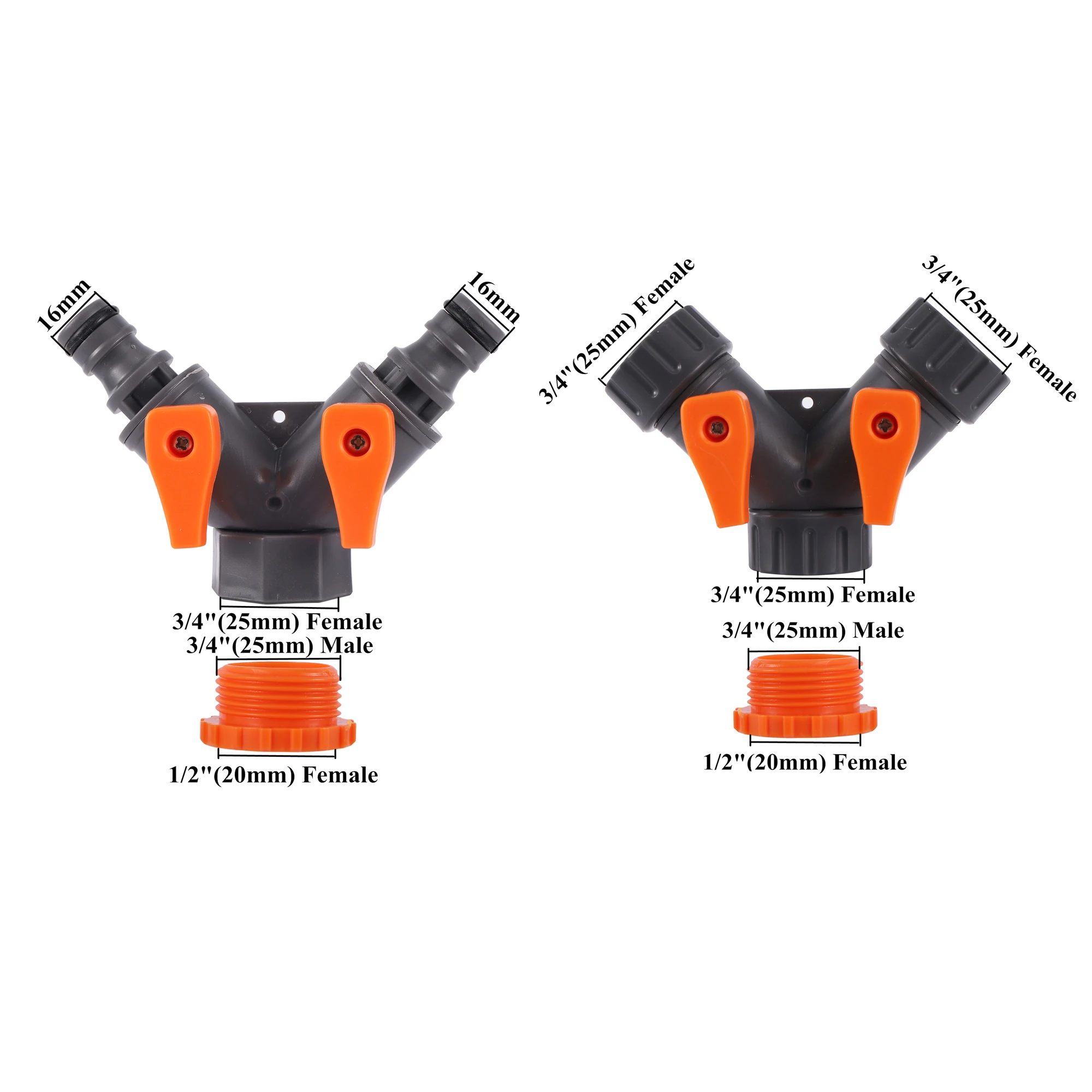 2-Way Garden Tap Water Splitter 1/2" 3/4" Female Thread Garden Hose Y Type Watering Adjustable Switch Water Controller Valve