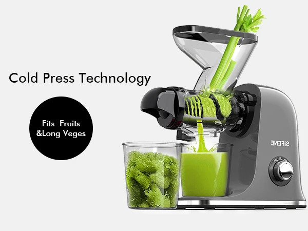 SiFENE Cold Press Juicer - Slow Masticating, High Yield for Fruits & Veggies, Dual-Mouth, Anti-Clog, Easy Clean, BPA-Free, Gray