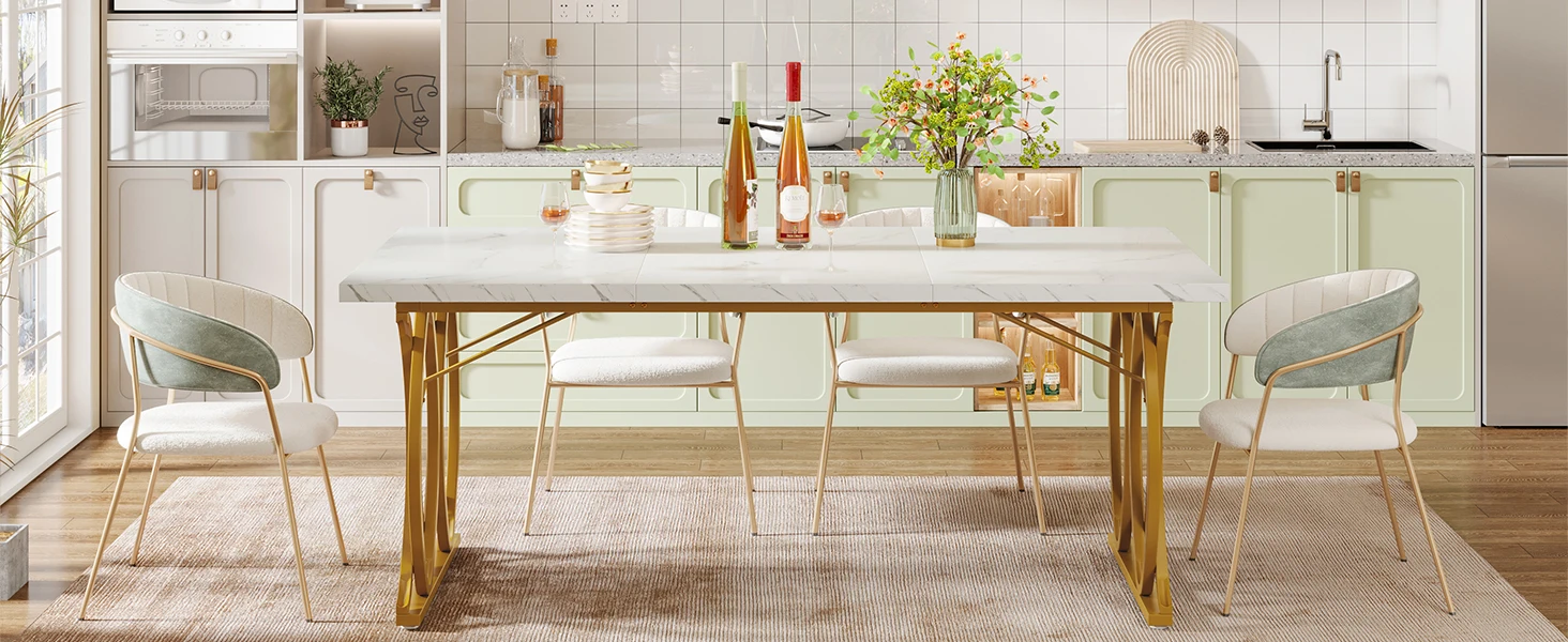 Tribesigns 63-Inch Rectangular Dining Table for 4 to 6, Modern Kitchen Table with Faux Marble Table Top, White Dinner Tables