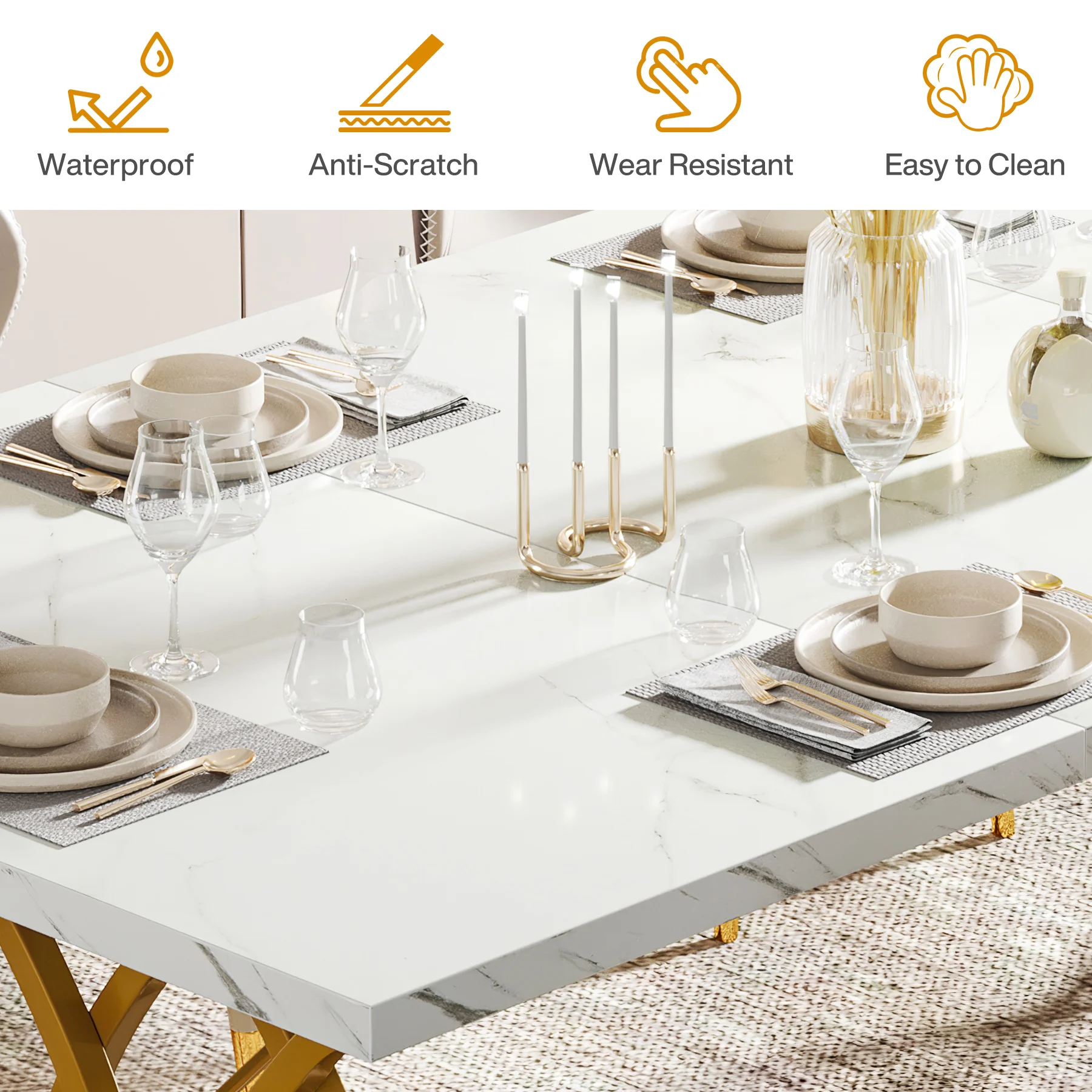 Tribesigns 63-Inch Rectangular Dining Table for 4 to 6, Modern Kitchen Table with Faux Marble Table Top, White Dinner Tables
