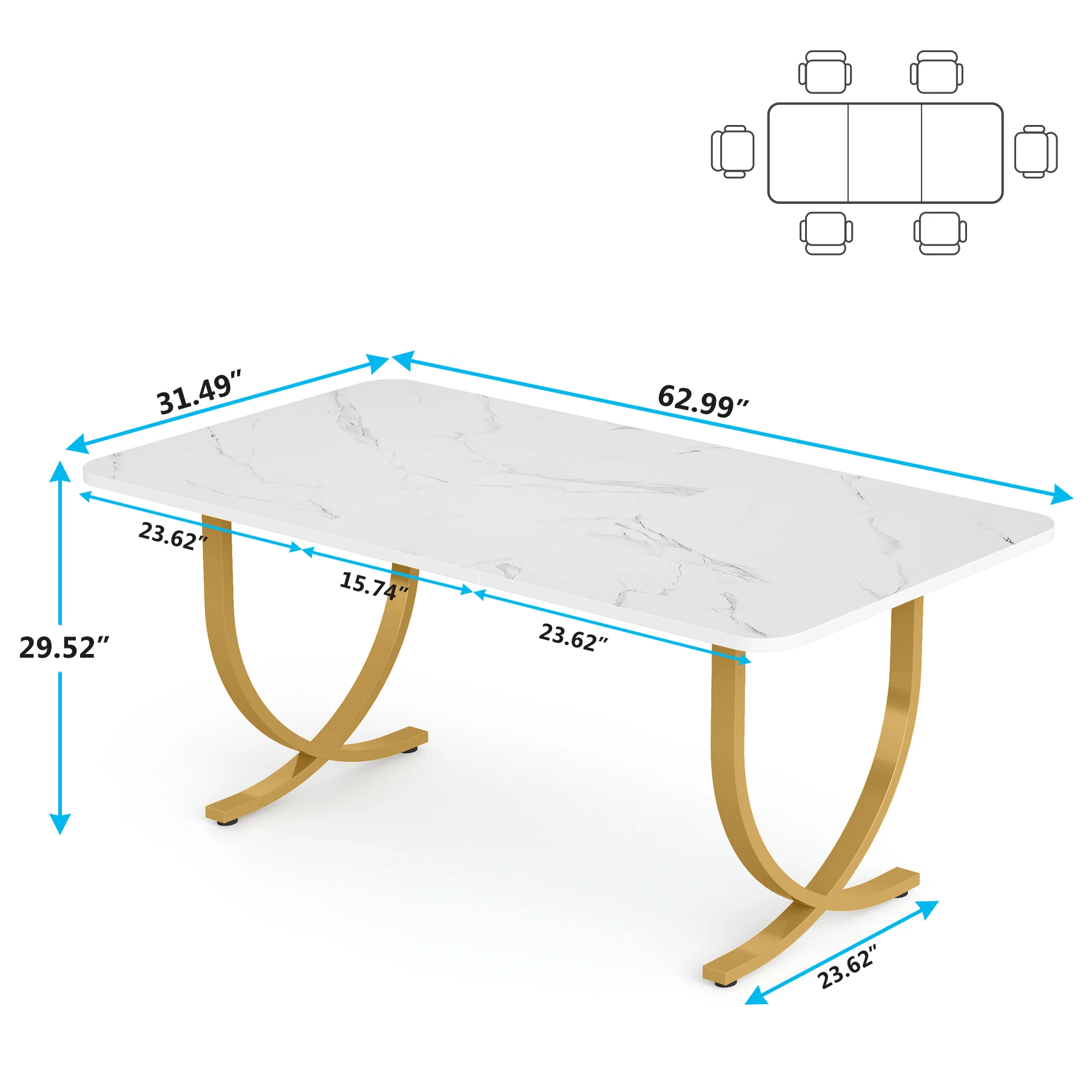 Tribesigns 63-Inch Rectangular Dining Table for 4 to 6, Modern Kitchen Table with Faux Marble Table Top, White Dinner Tables