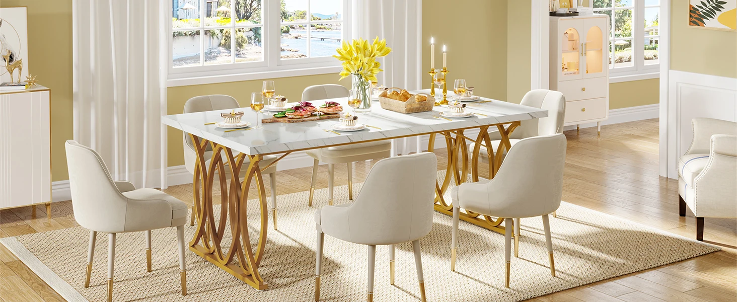 Tribesigns 63-Inch Rectangular Dining Table for 4 to 6, Modern Kitchen Table with Faux Marble Table Top, White Dinner Tables