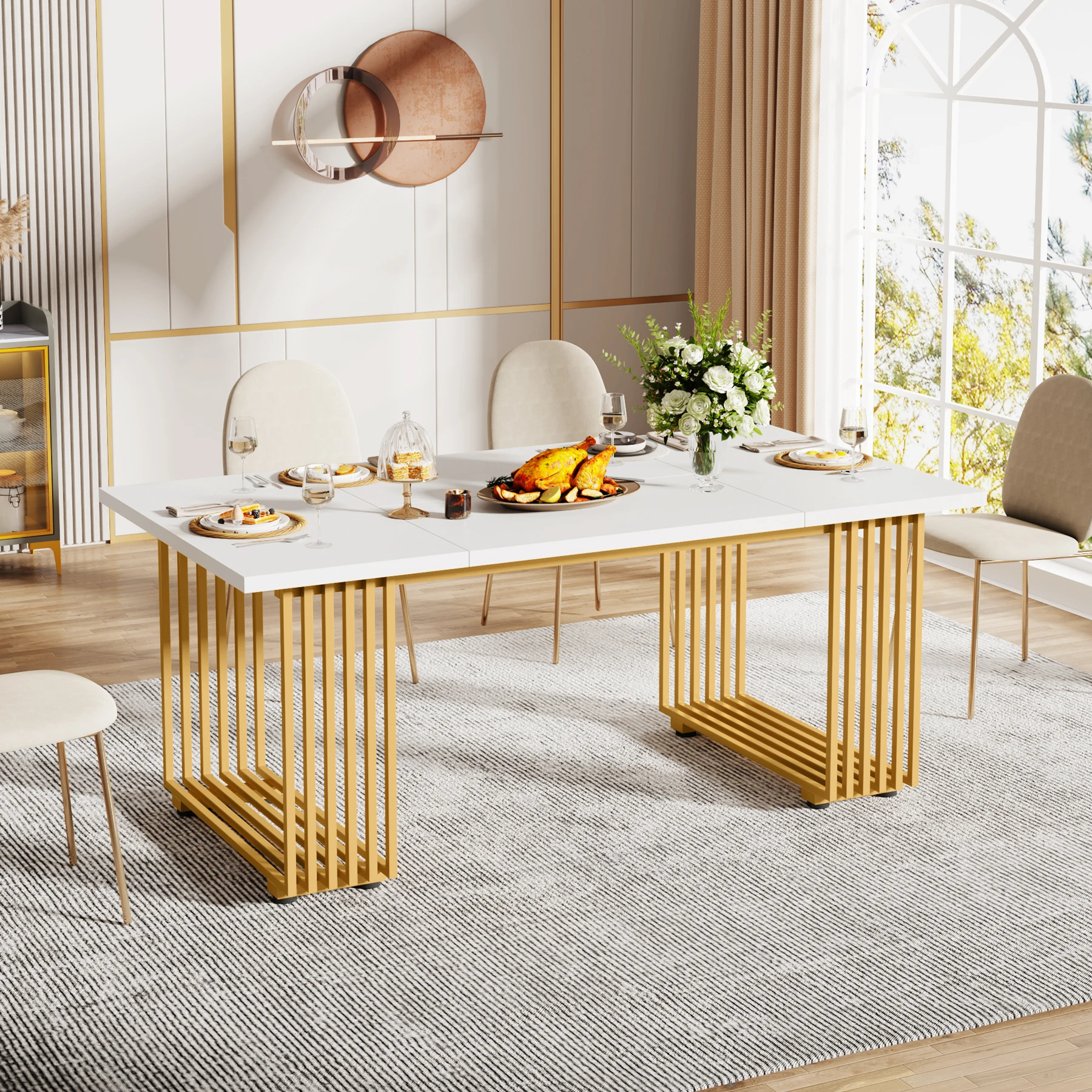 Tribesigns 63-Inch Rectangular Dining Table for 4 to 6, Modern Kitchen Table with Faux Marble Table Top, White Dinner Tables