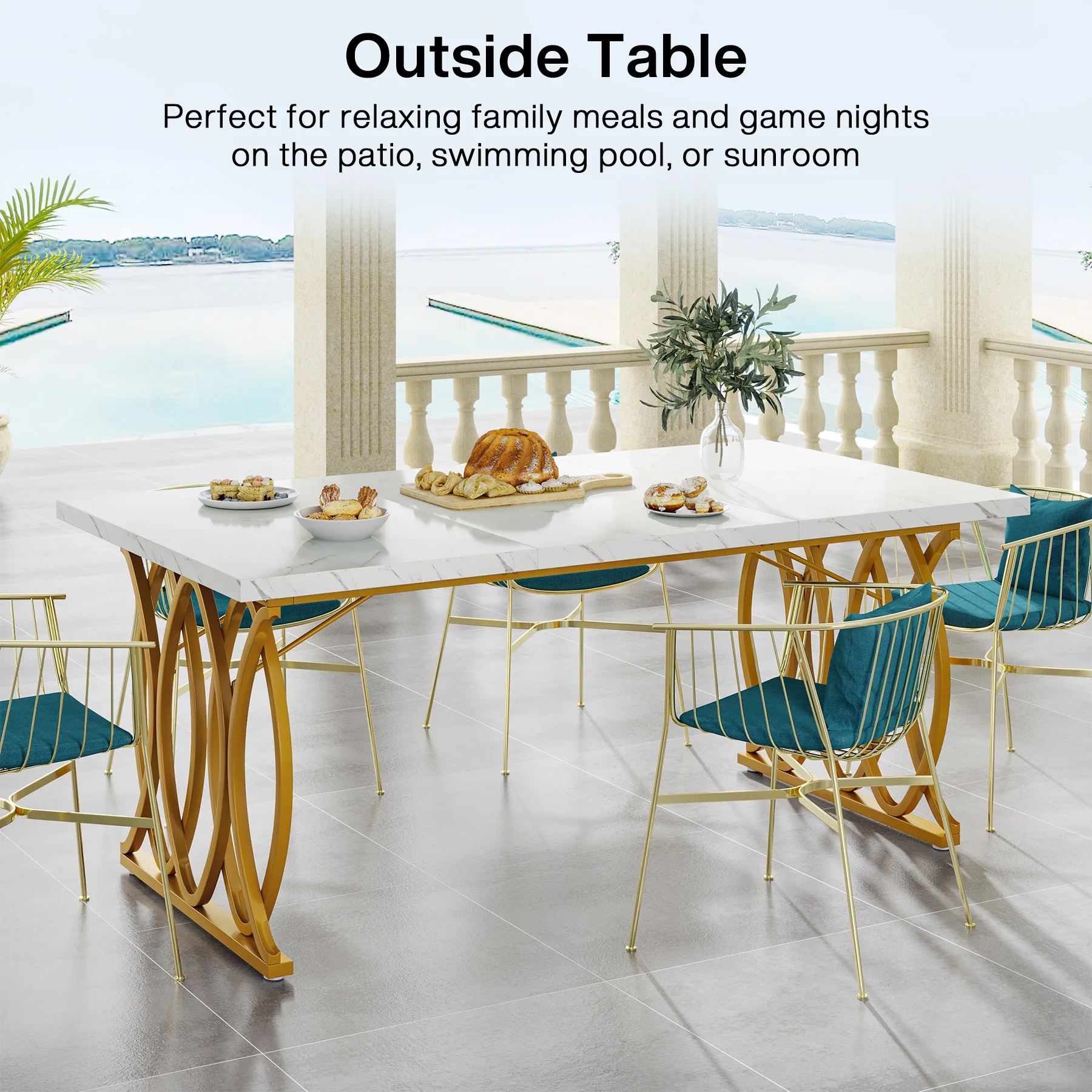 Tribesigns 63-Inch Rectangular Dining Table for 4 to 6, Modern Kitchen Table with Faux Marble Table Top, White Dinner Tables