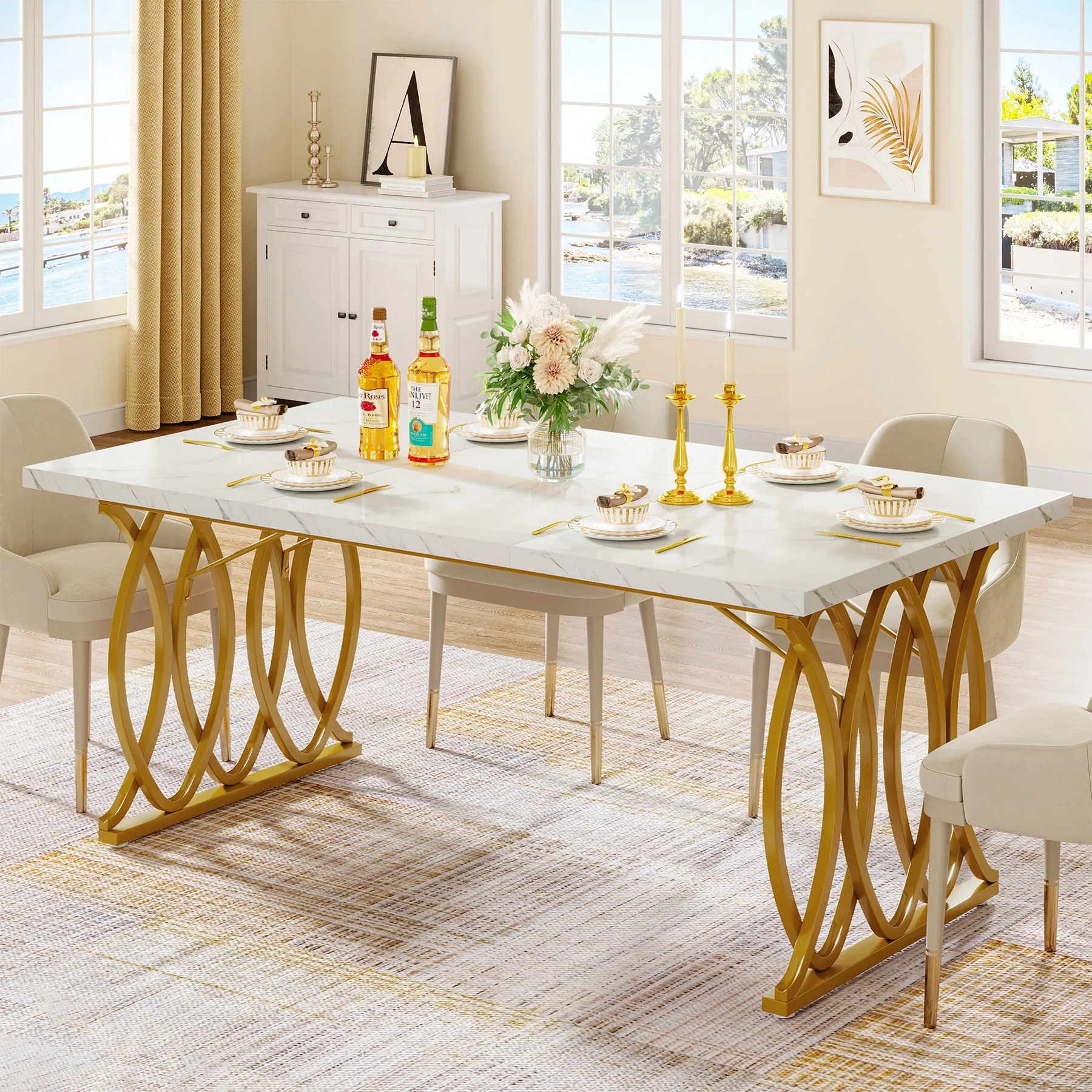 Tribesigns 63-Inch Rectangular Dining Table for 4 to 6, Modern Kitchen Table with Faux Marble Table Top, White Dinner Tables