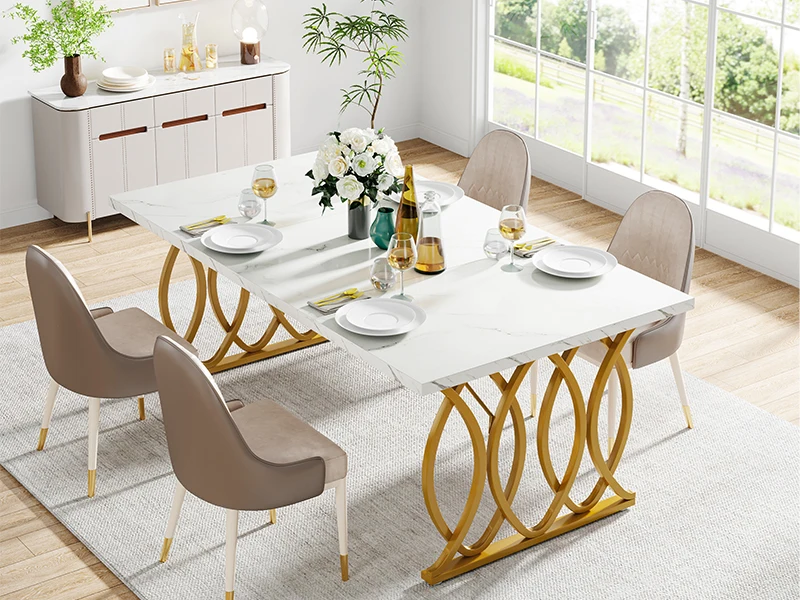 Tribesigns 63-Inch Rectangular Dining Table for 4 to 6, Modern Kitchen Table with Faux Marble Table Top, White Dinner Tables