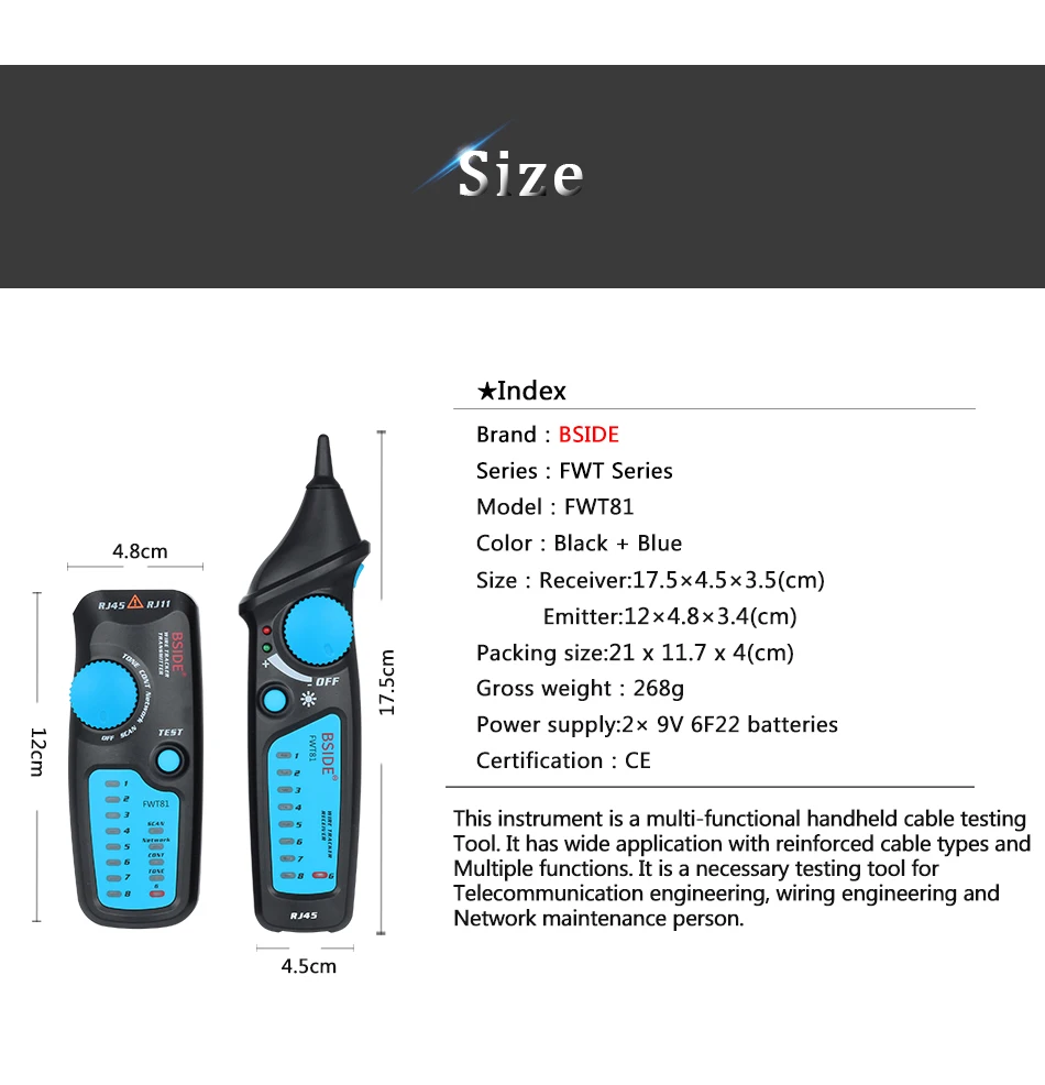 BSIDE. Network Cable Tracker Wire Tester FWT82/81 Professional RJ45/11 Telephone Toner Ethernet LAN Tracer Detector Line Finder