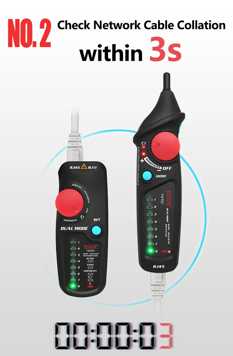 BSIDE. Network Cable Tracker Wire Tester FWT82/81 Professional RJ45/11 Telephone Toner Ethernet LAN Tracer Detector Line Finder