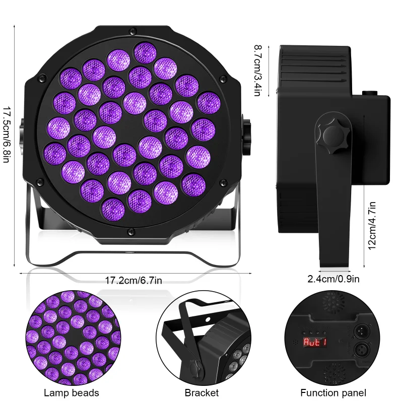 U'King 36 LEDs Par Stage Lighting Audience UV Blacklight 36W Par Lighting DJ Lights Party Light for Disco Lights Wedding Party