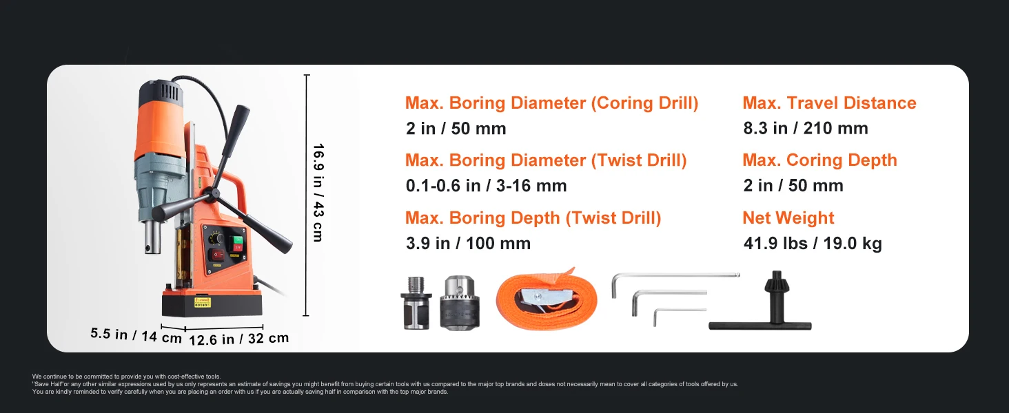 SucceBuy 1300/1550W Drilling Machine Magnetic Drill Portable Electric Mag Drill Press 0-500 RPM Variable Speed for Metal Surface