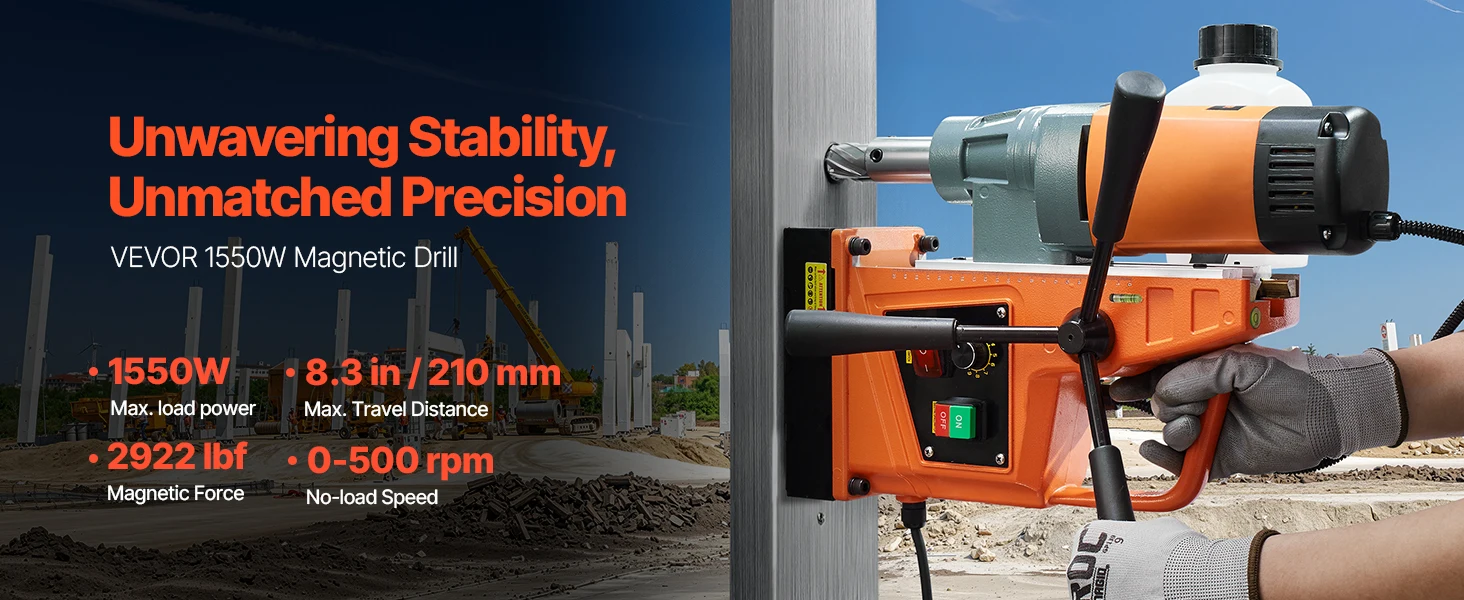 SucceBuy 1300/1550W Drilling Machine Magnetic Drill Portable Electric Mag Drill Press 0-500 RPM Variable Speed for Metal Surface