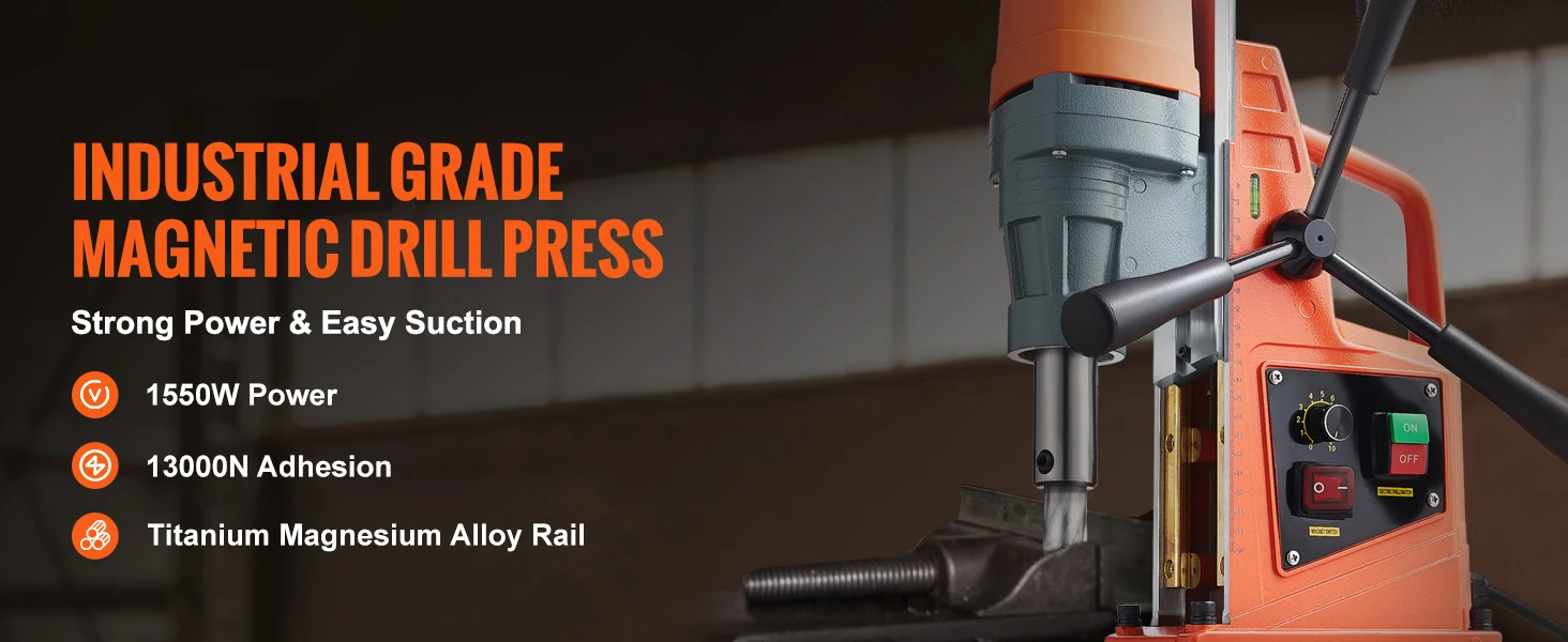 SucceBuy 1300/1550W Drilling Machine Magnetic Drill Portable Electric Mag Drill Press 0-500 RPM Variable Speed for Metal Surface