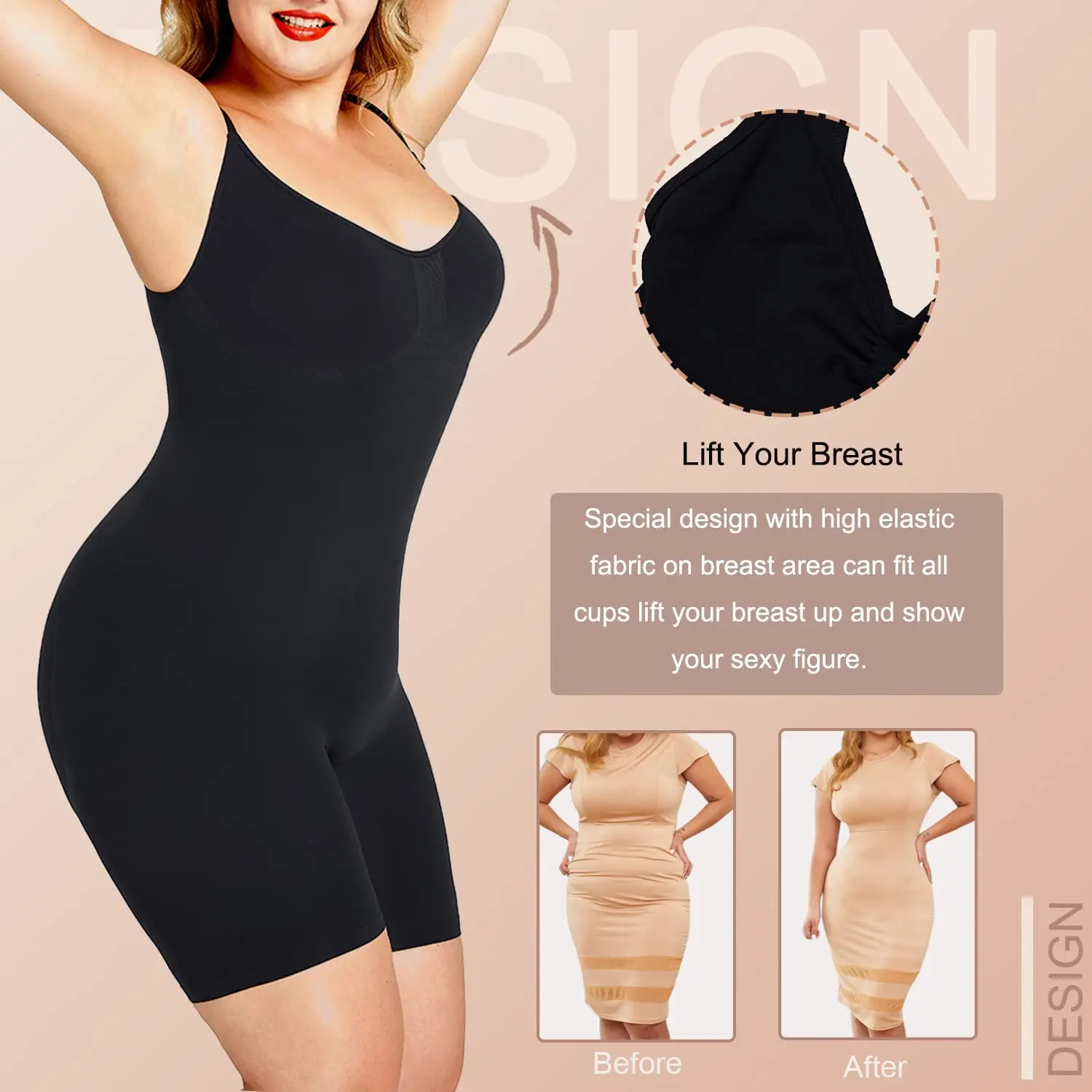Lilvigor Women's Seamless Shapewear Tummy Control Body Shaper Comfortable for Women Under Dress Thigh Slimmer Bodysuit Girdle