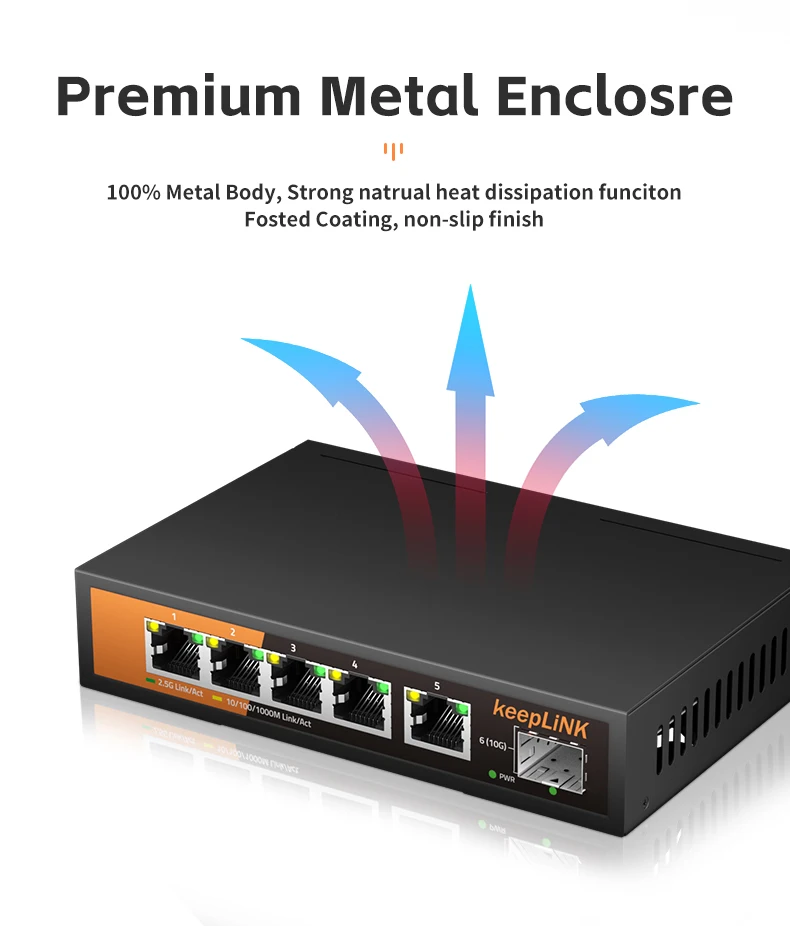 KeepLiNK 6-Port Multi-Gigabit Switch with 5-2.5Gbps Ethernet Ports and 1-10Gbps SFP+ Uplink