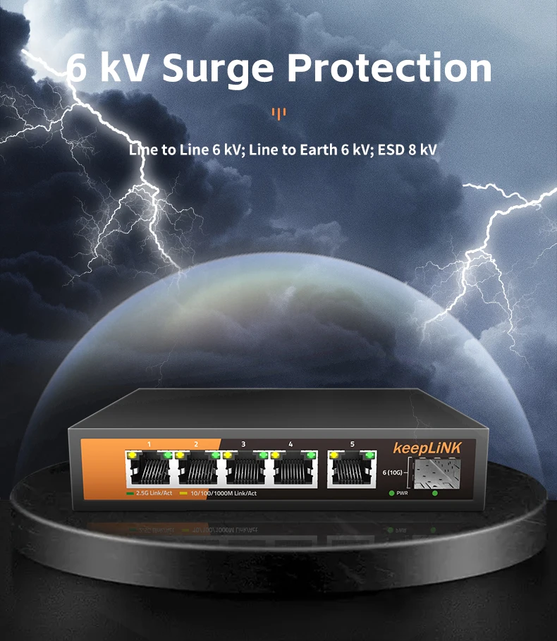 KeepLiNK 6-Port Multi-Gigabit Switch with 5-2.5Gbps Ethernet Ports and 1-10Gbps SFP+ Uplink